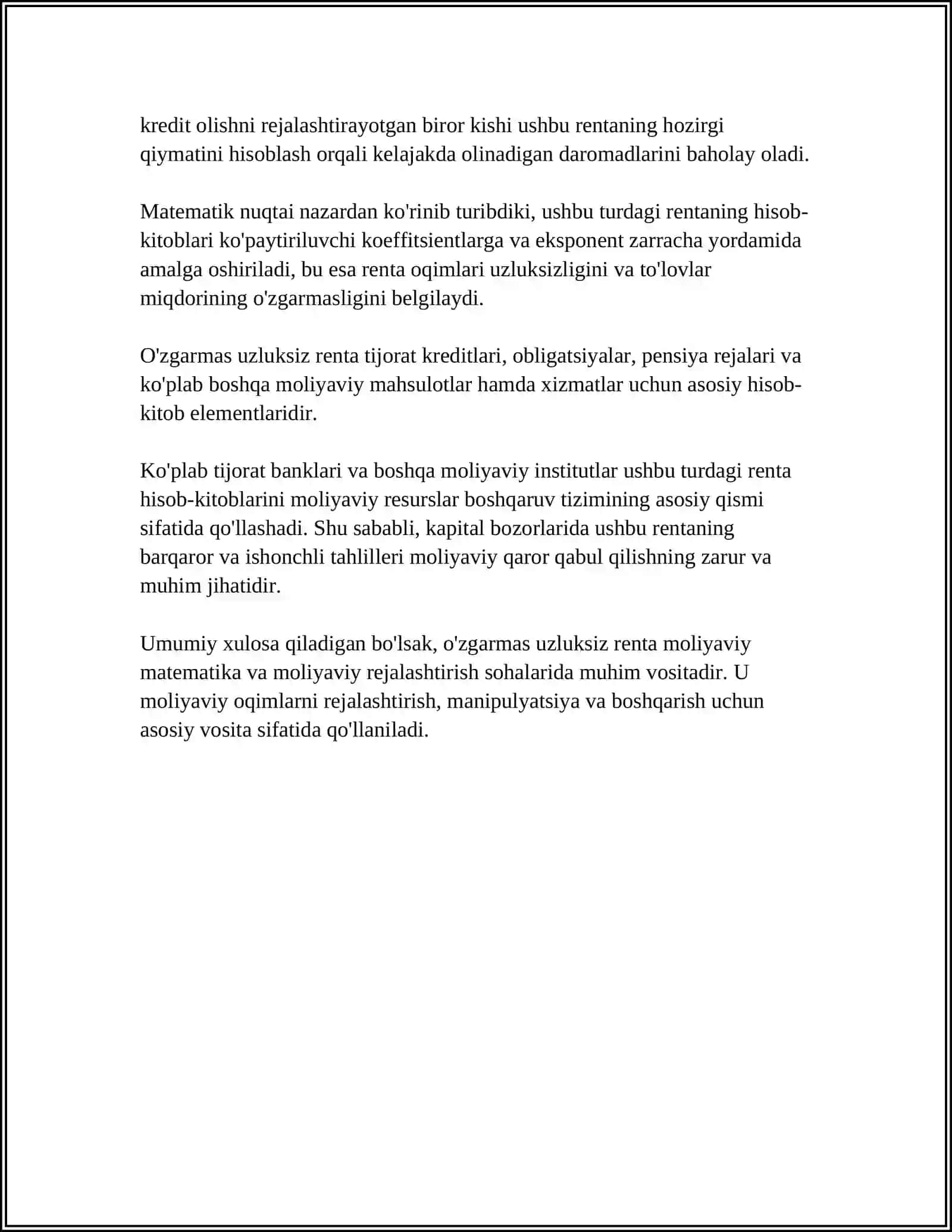O‘ZGARMAS UZLUKSIZ RENTALAR. RENTALAR KONVERSIYASI 4