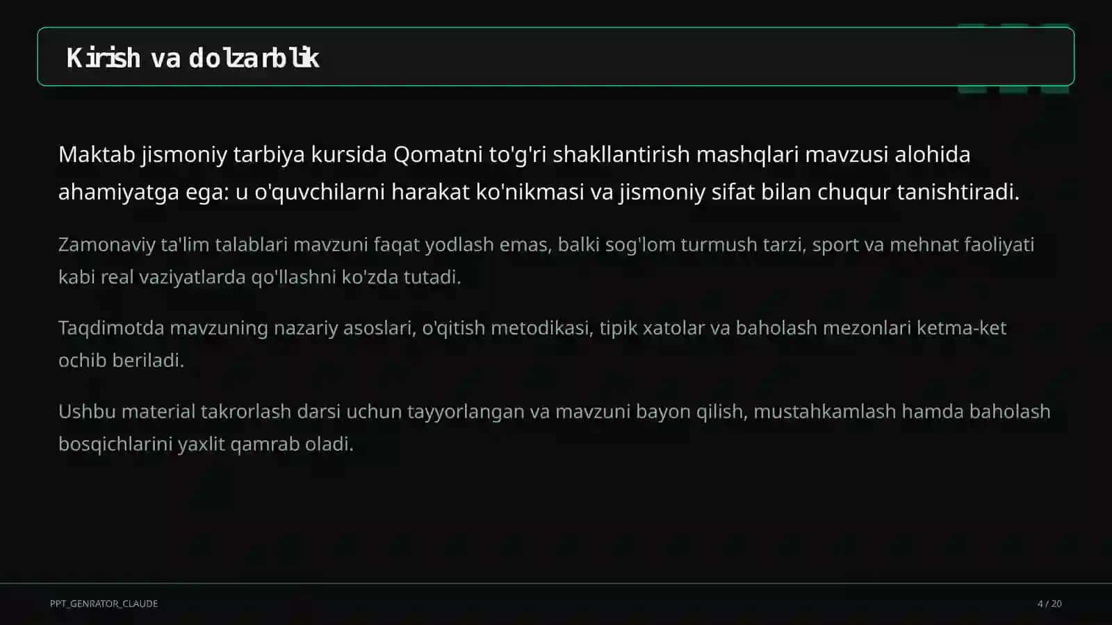 Qomatni to'g'ri shakllantirish mashqlari (2-sinf) 4