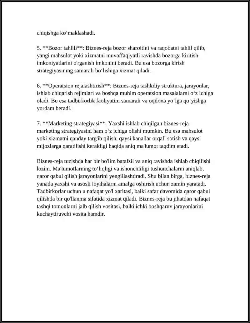 BIZNES REJA BIZNESGA KIRISH FANIDAN 4