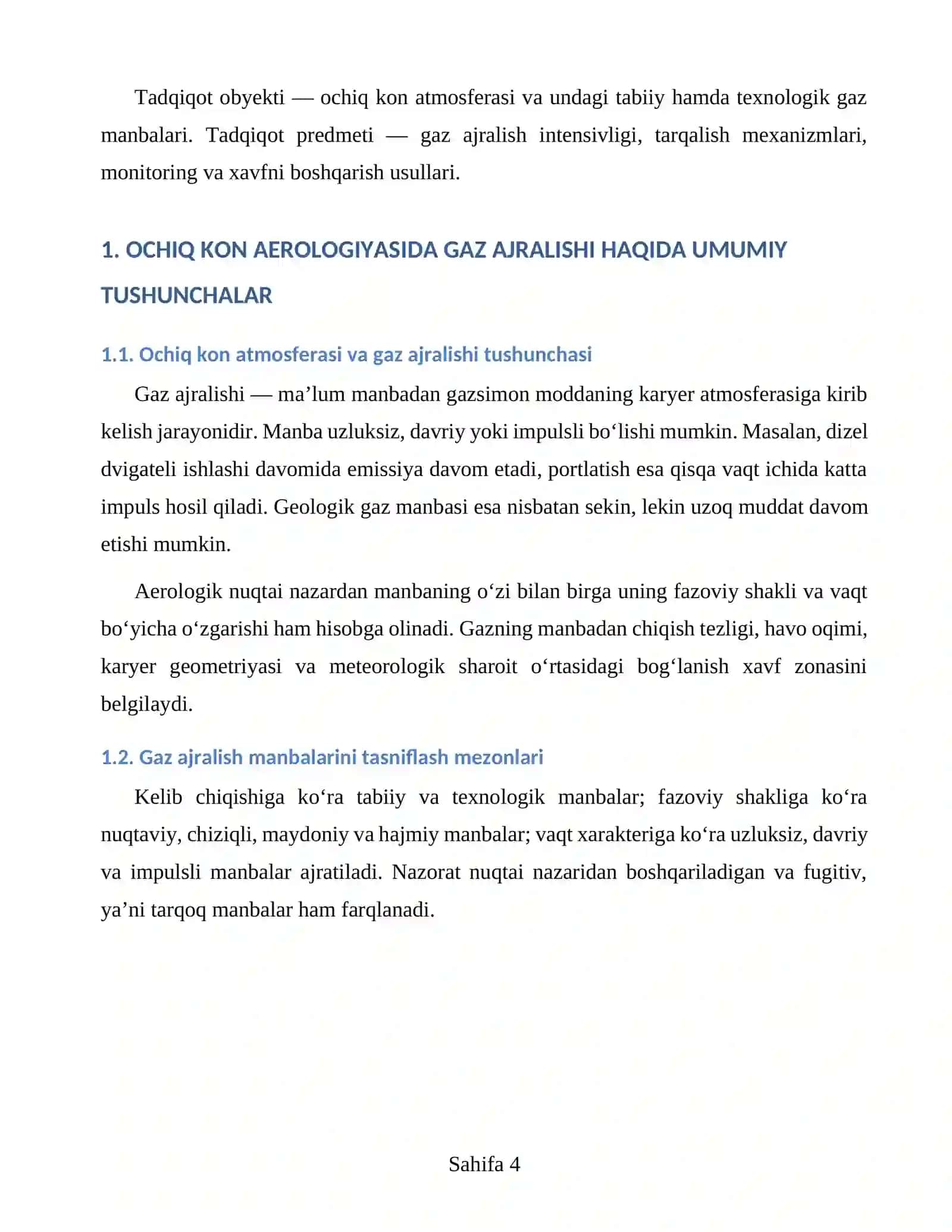 Ochiq kon ishlarida gaz ajralib chiqish manbalari va ularning tasnifi 4
