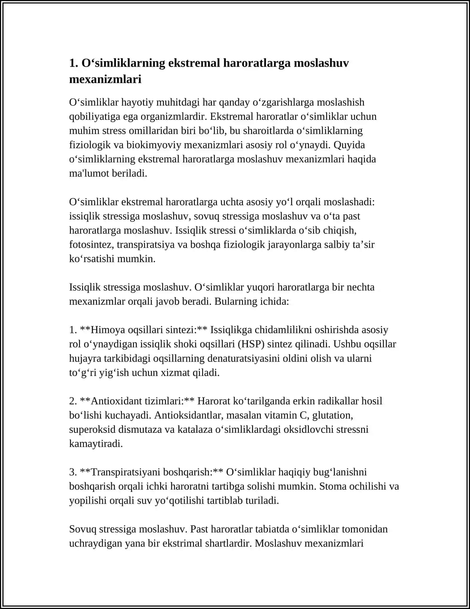 OʻSIMLIKLARNING EKSTEREMAL HARORATLAR TASIRIGA CHIDAMLIGINI OSHIRISH 4
