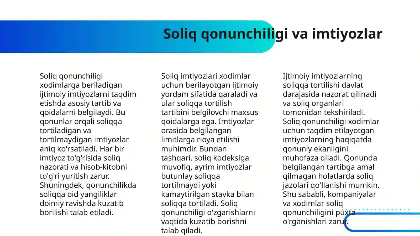 XODIMLARGA AJRATILADIGAN IJTIMOIY IMTIYOZLAR VA ISH BILAN BOG'LIQ XARAJATLARNING SOLIQQA TORTILISHI 4