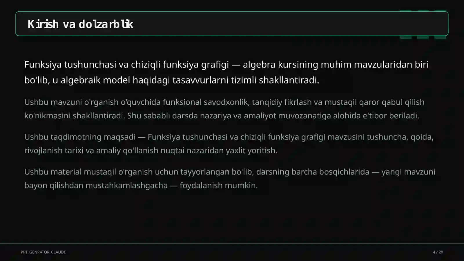 Funksiya tushunchasi va chiziqli funksiya grafigi (7-sinf) 4