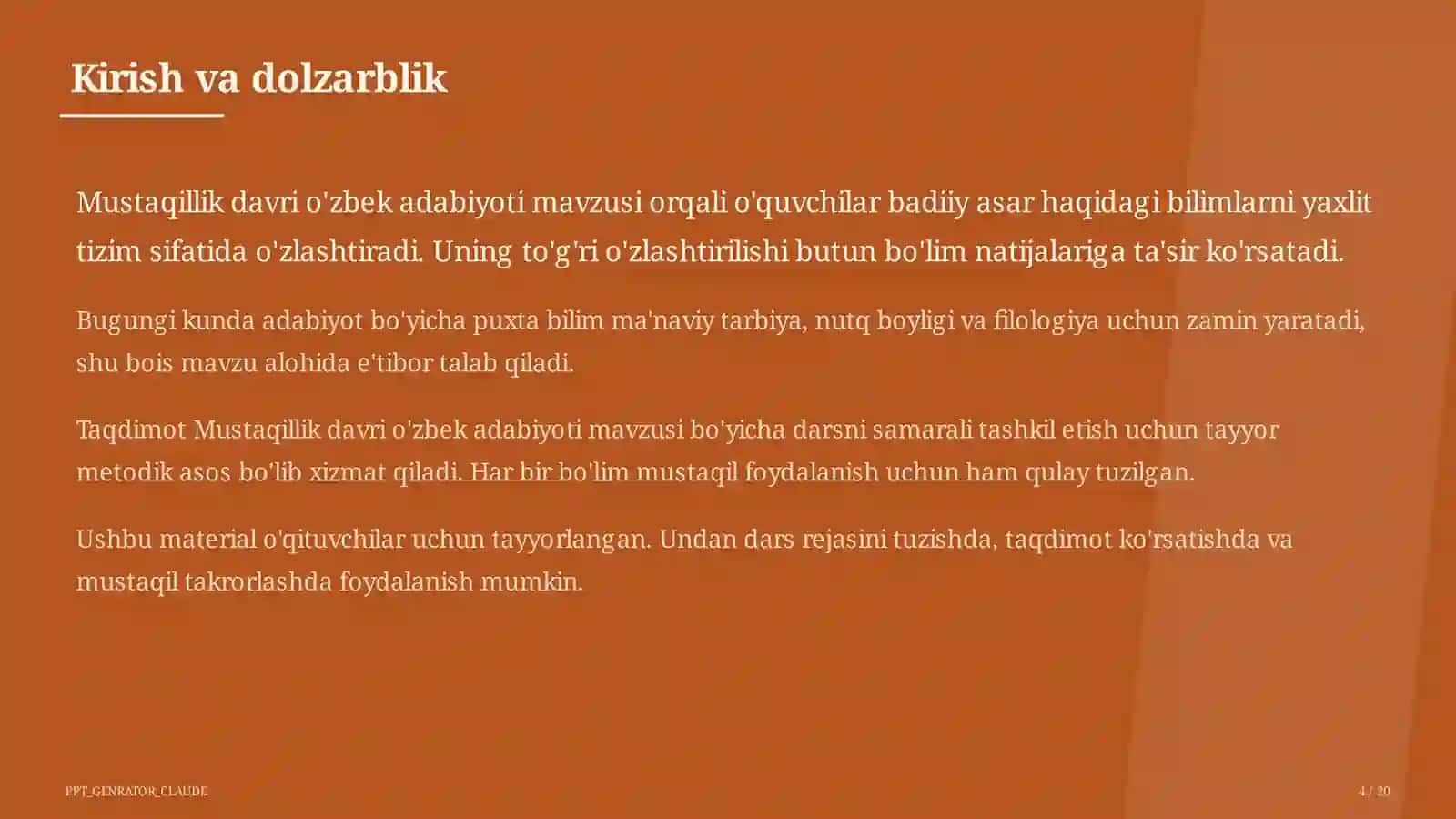 Mustaqillik davri o'zbek adabiyoti (11-sinf) 4