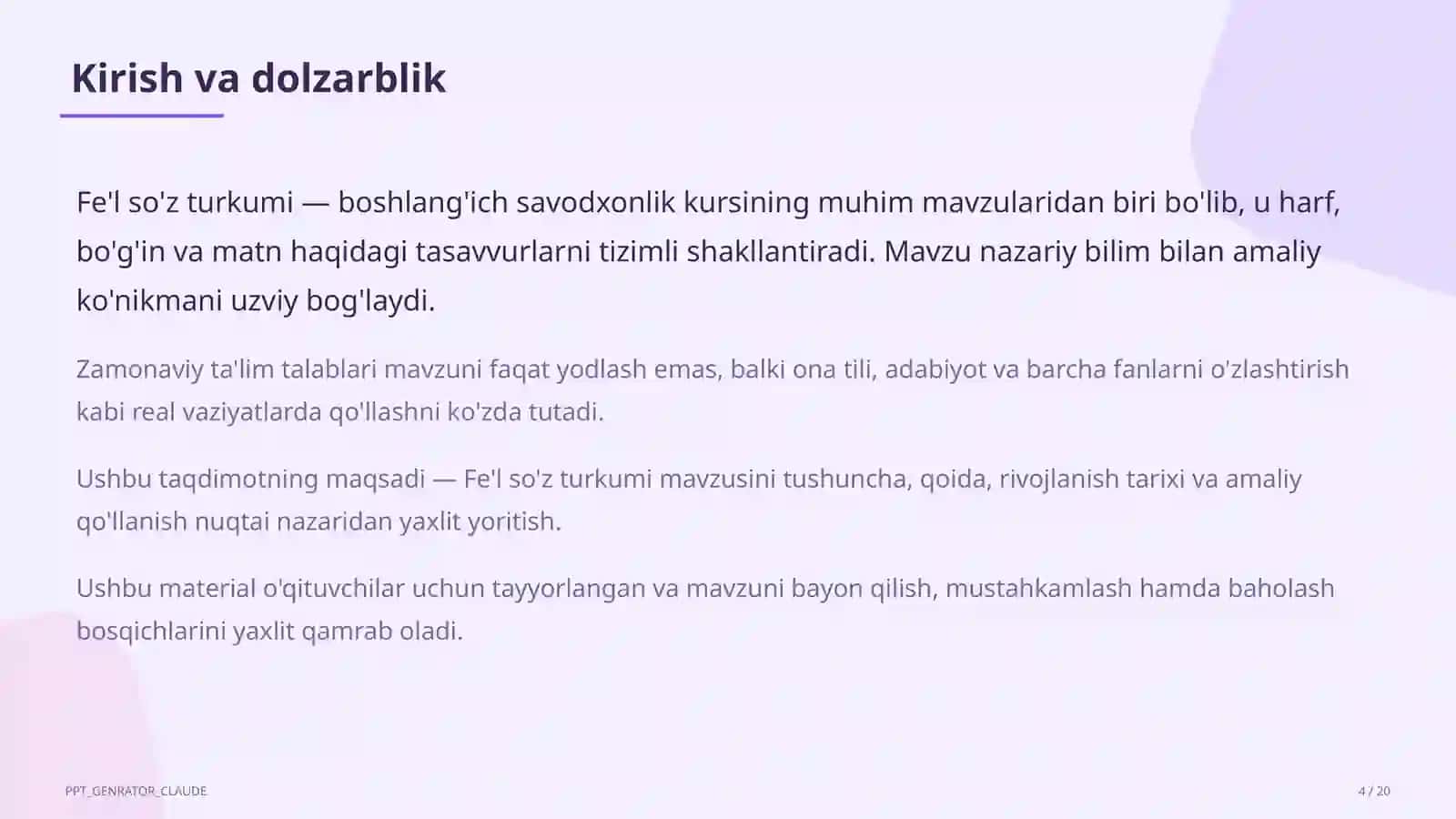 Fe'l so'z turkumi (3-sinf) 4