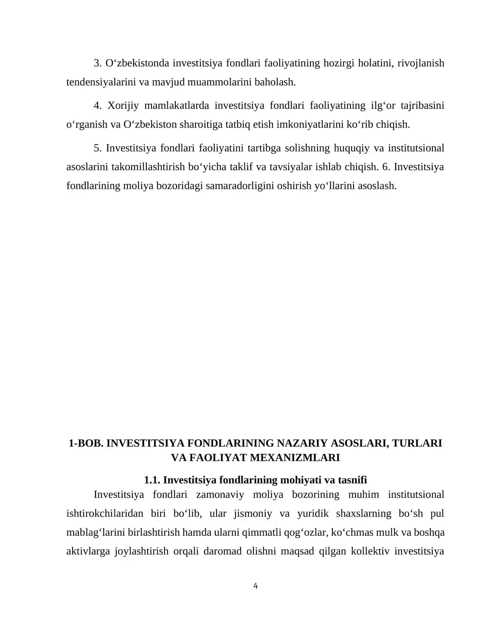 "INVESTITSIYA FONDLARI FAOLIYATI VA ULARNING MOLIYA BOZORIDAGI ROLI" 4