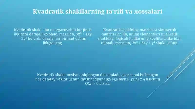 Kvadratik formalarning ta'rifi va asosiy tushunchalari 4