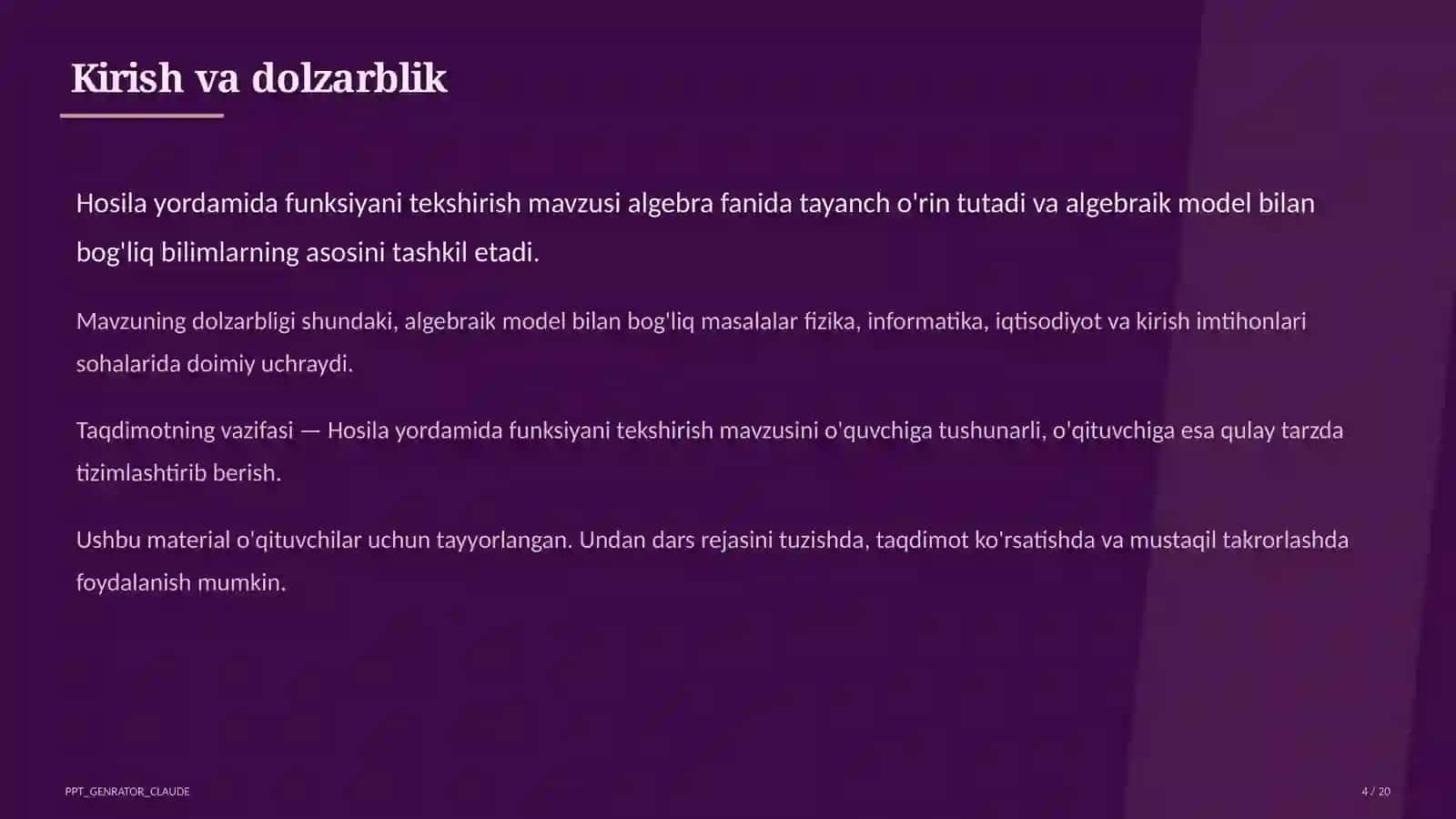 Hosila yordamida funksiyani tekshirish (11-sinf) 4