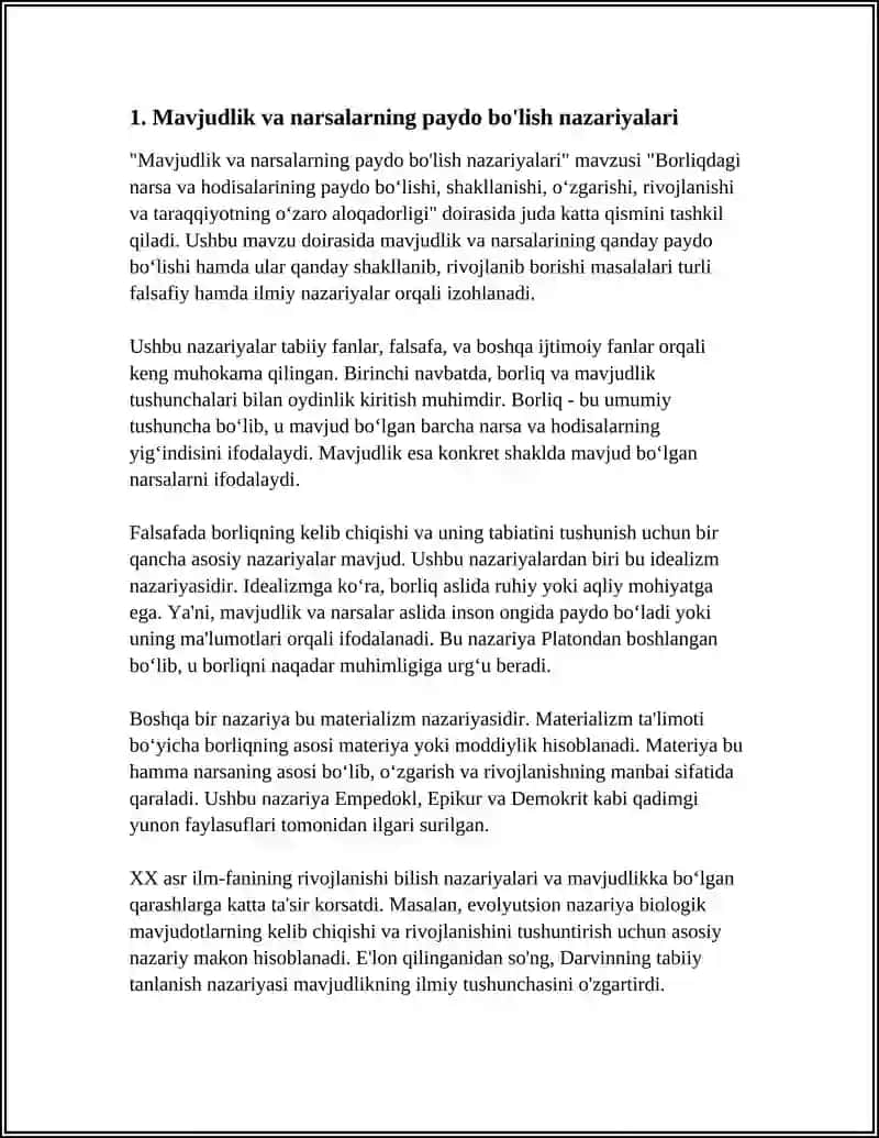 Borliqdagi narsa va hodisalarining paydo bo‘lishi, shakllanishi, o‘zgarishi, rivojlanishi va taraqqiyotning o‘zaro aloqadorligi 4