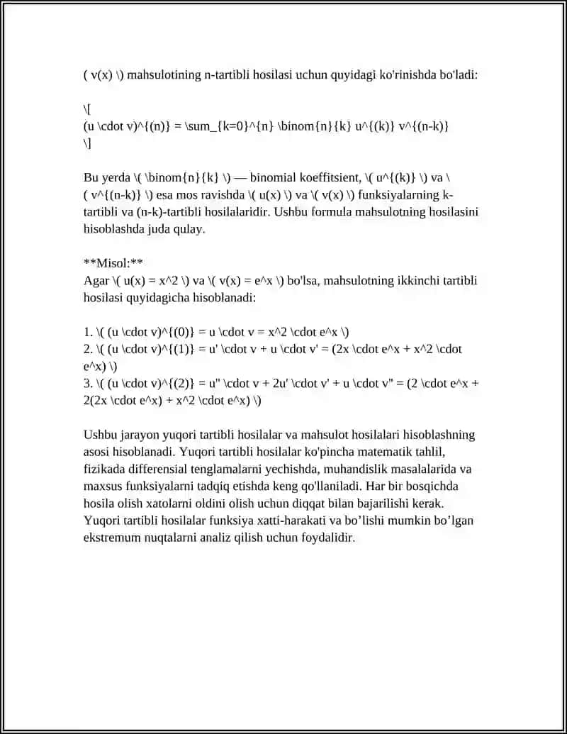 YUQORI TARTIBLI HOSILALAR,LEYBNITS FORMULASI 4