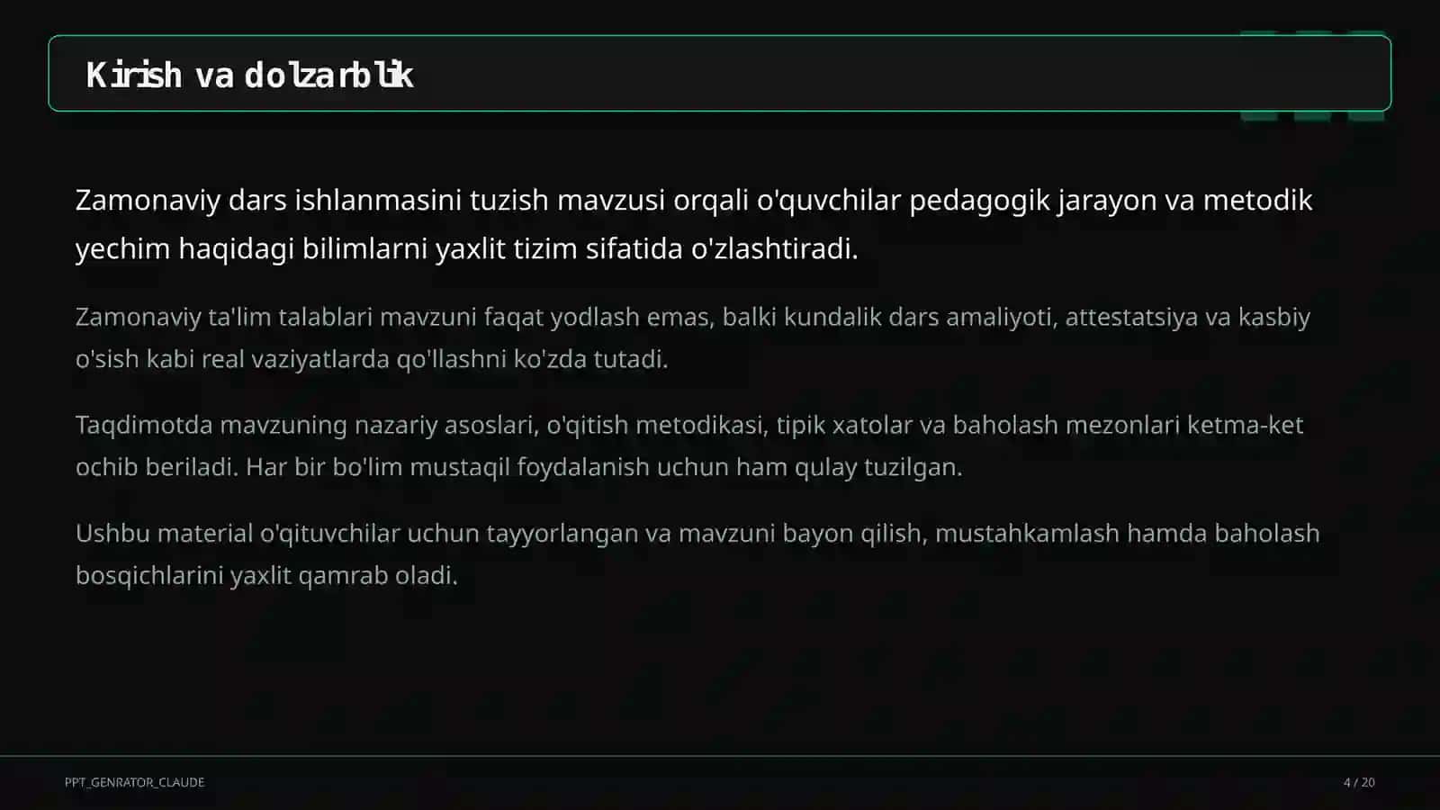 Zamonaviy dars ishlanmasini tuzish 4