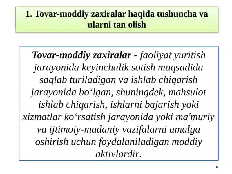Moddiy harajatlar hisobi 4