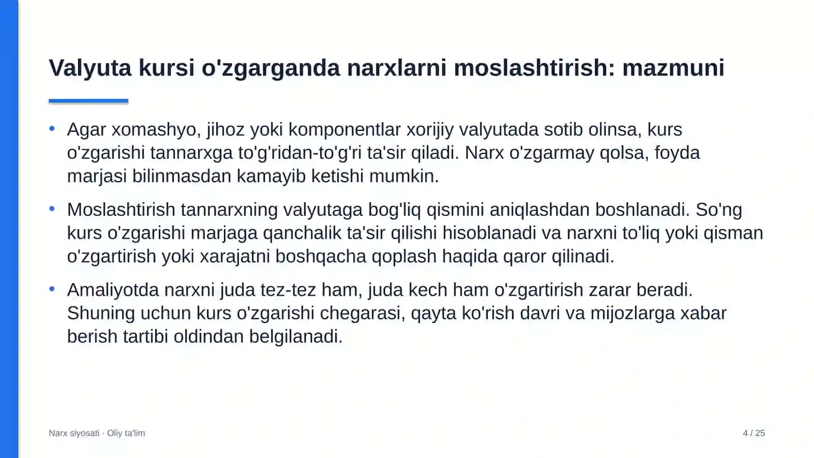 Valyuta kursi o'zgarganda narxlarni moslashtirish: mohiyati 4