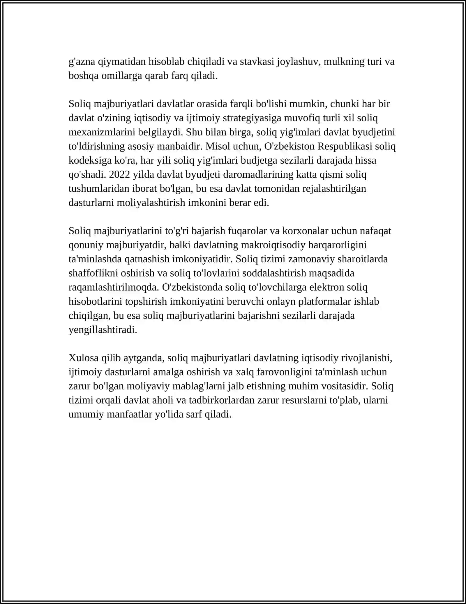 SOLIQ MAJBURIYATLARINI BAJARISHNING ALOHIDA XUSUSIYATLARI 4