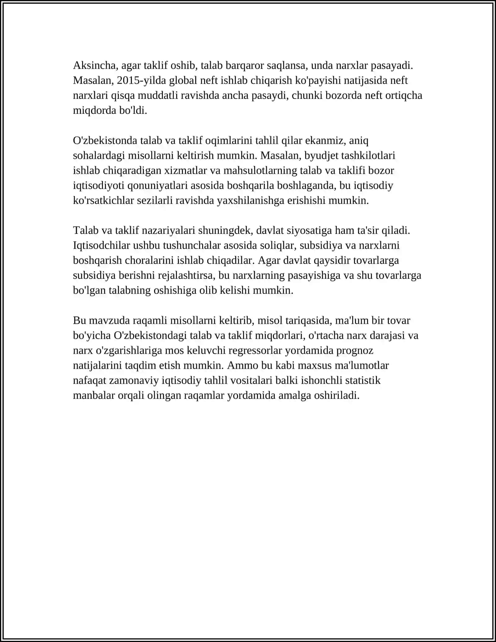 Talab va Taklifning O'zaro Bog'liqligi Bazor Muvaqanati va Uning Turlari 4