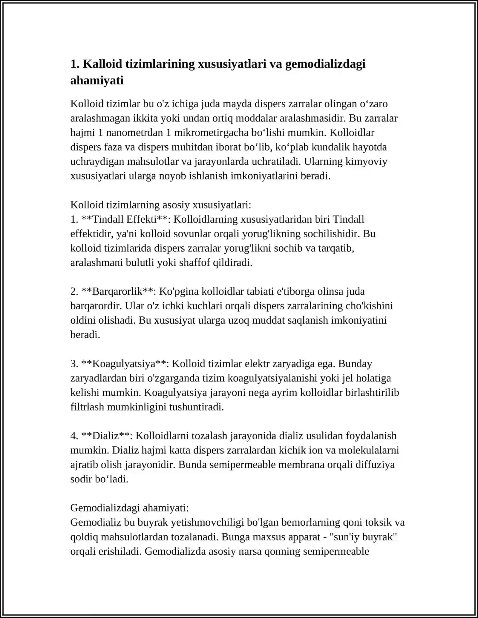 Kolloid tizimlarining xususiyatlari va gemodializdagi ahamiyati 4