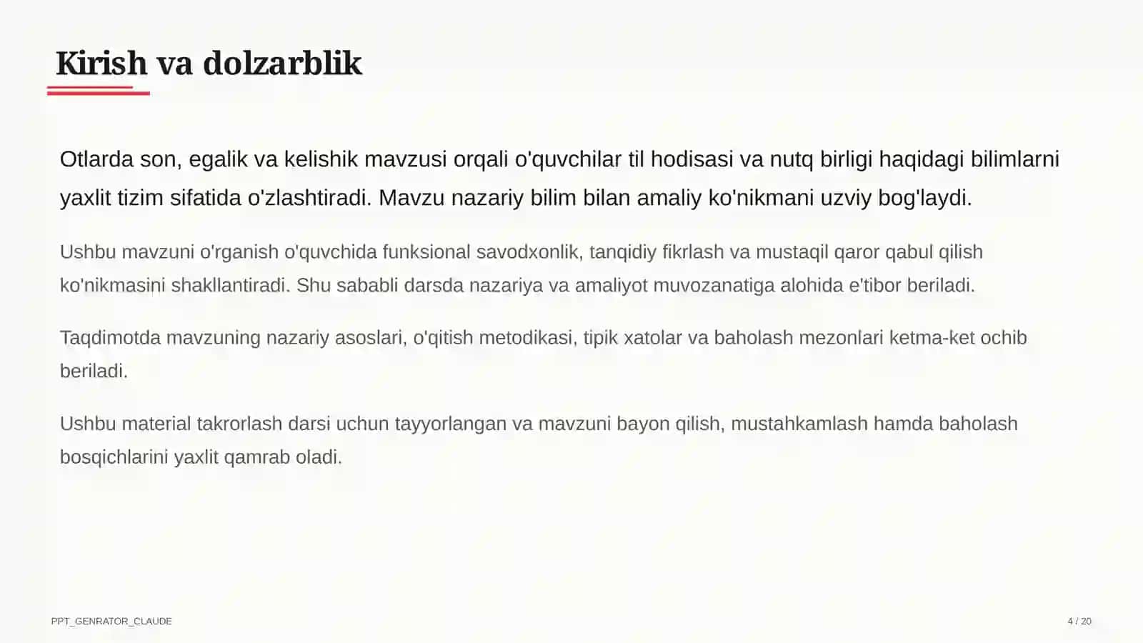 Otlarda son, egalik va kelishik (6-sinf) 4