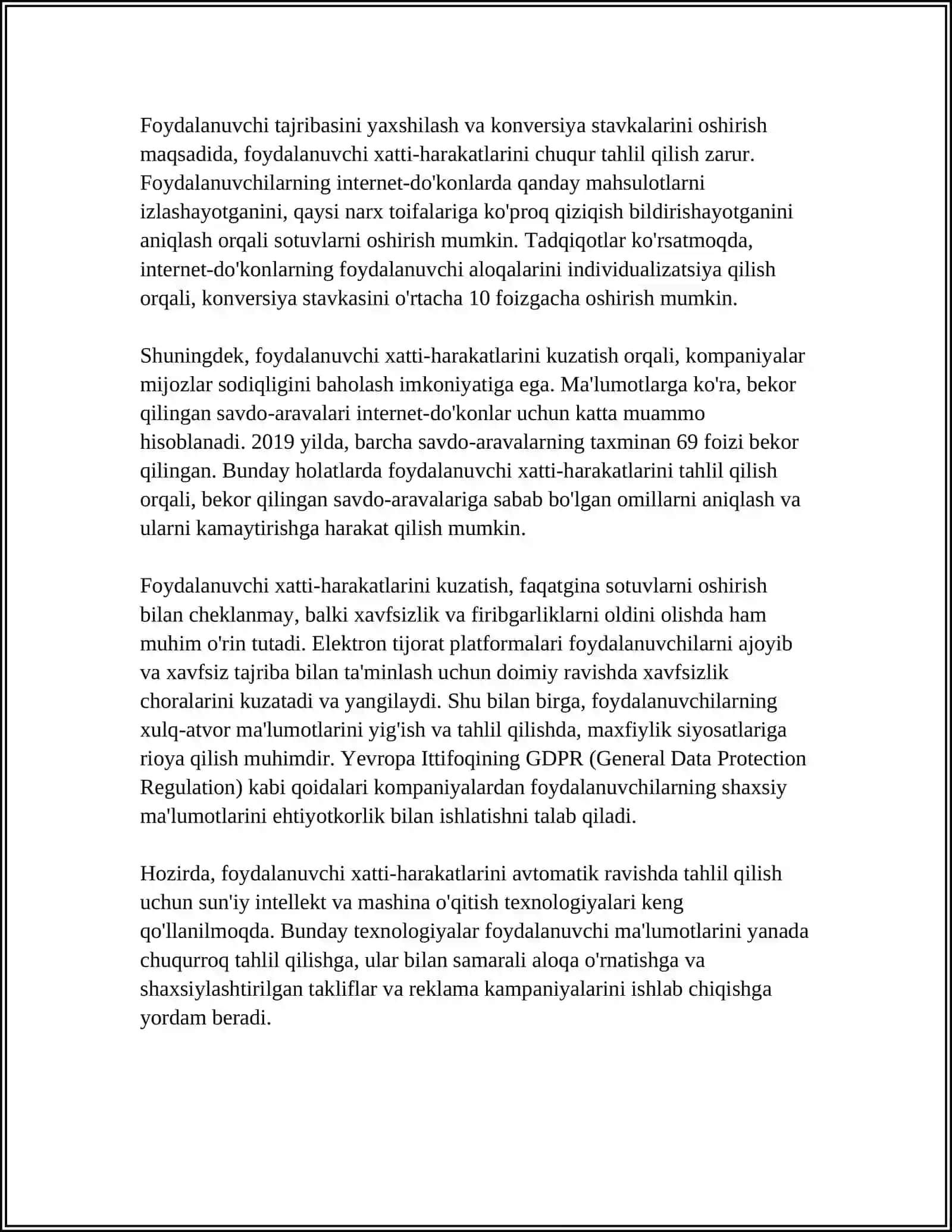 INTERNET-DO'KONDA FOYDALANUVCHI XATTI-HARAKATLARINI TAHLIL QILISH ASOSIDA TAVSIYALAR TIZIMINI ISHLAB CHIQISH 4