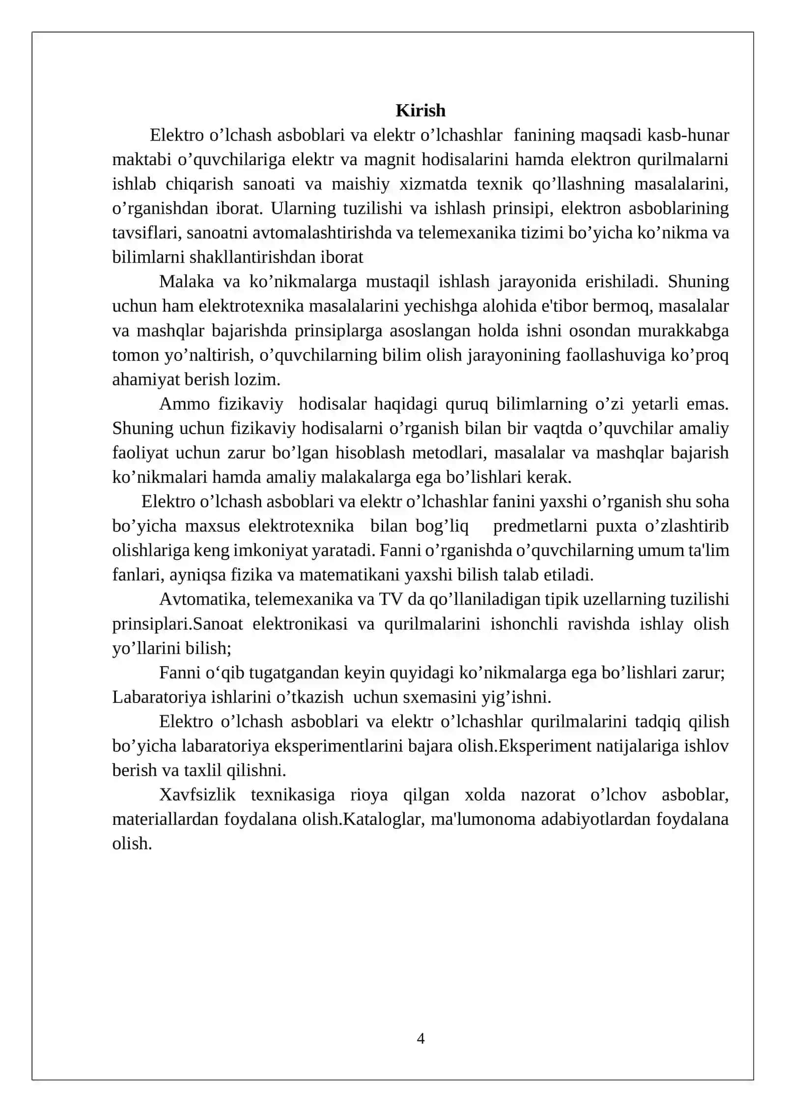 ELEKTRO O’LCHASH ASBOBLARI VA ELEKTR O’LCHASHLAR  FANIDAN  O’QITISH MATERIALLARI TO’PLAMI 4
