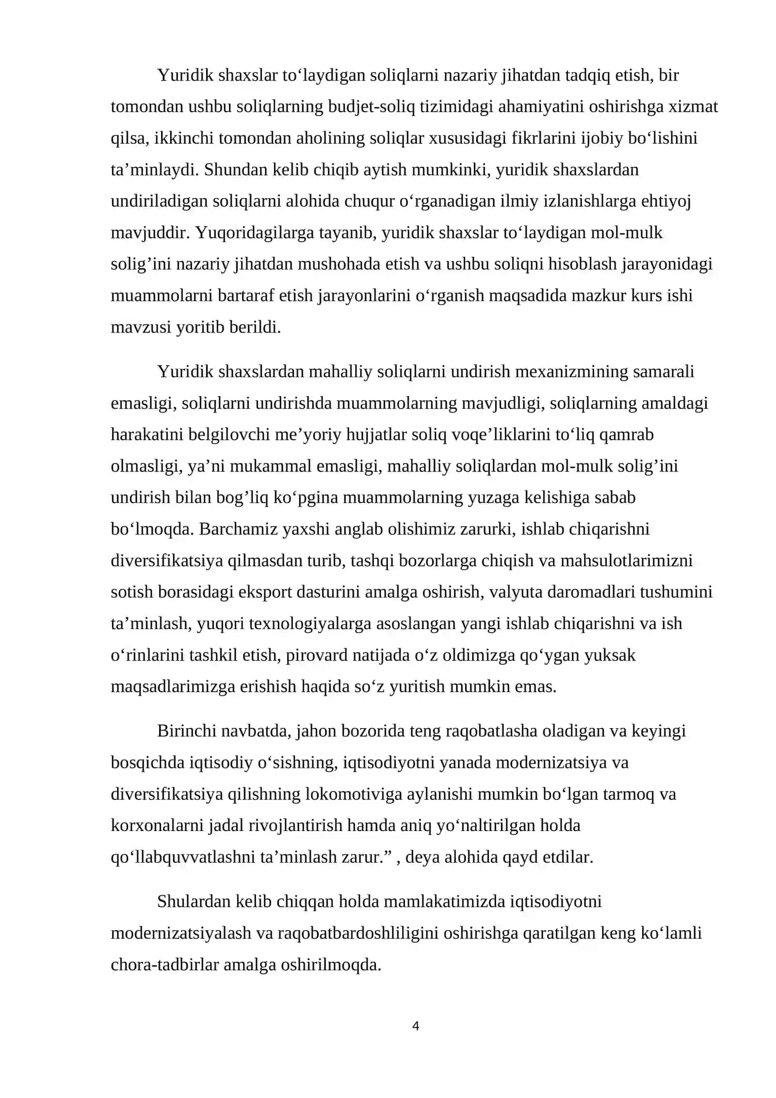 Yuridik Shaxslar Tolaydigan Soliqlar, Yig'imlar va Imtiyozlar 4