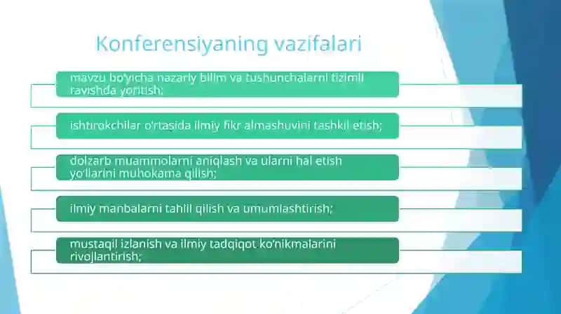 Konferensiya rejasini ishlab chiqish tartibi . Nazariy konferensiyalarni o‘tkazish tartibi 4