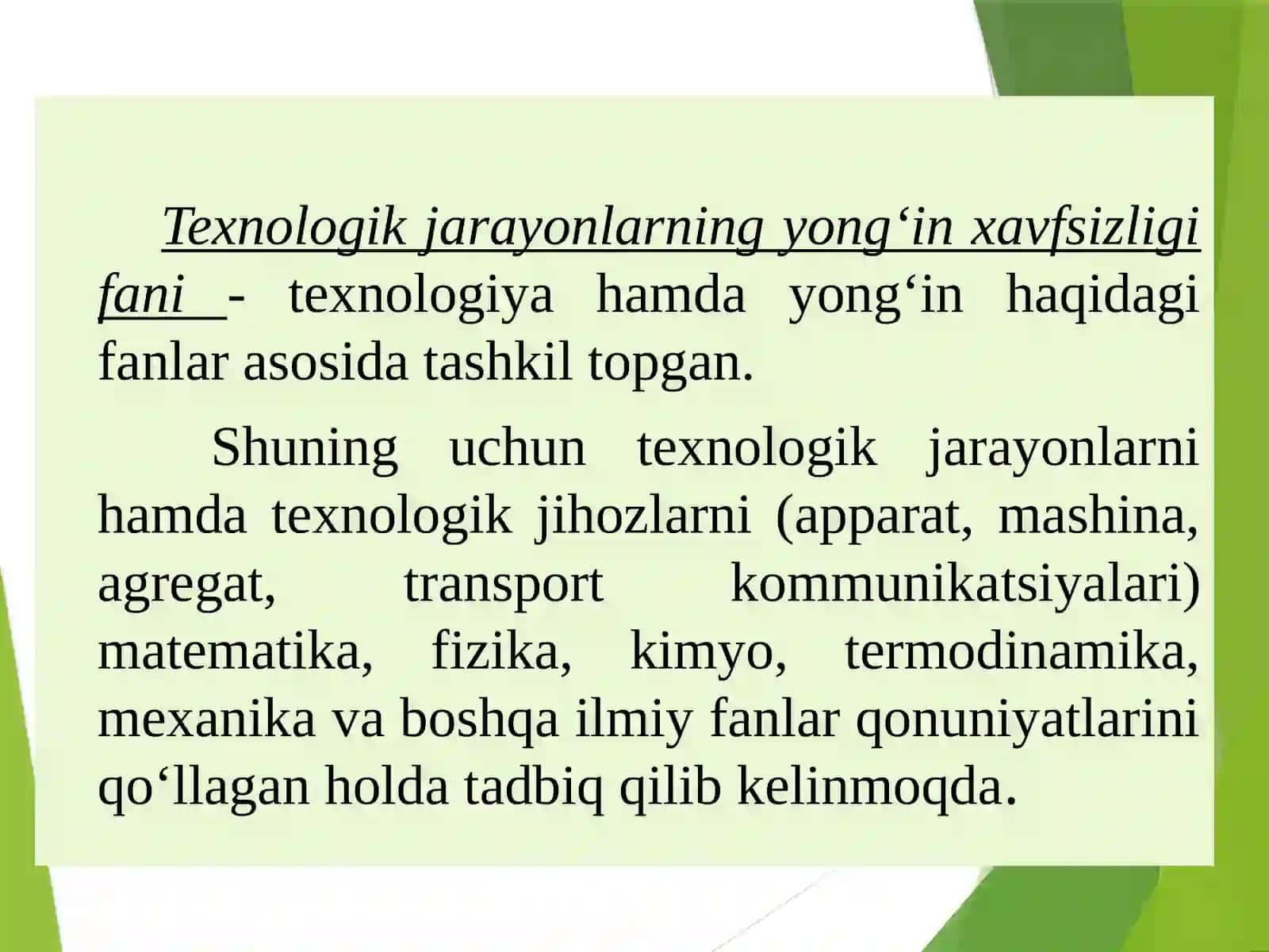 Texnologik jarayonning yong'ini xavfsizligi fanining vazifalari 4