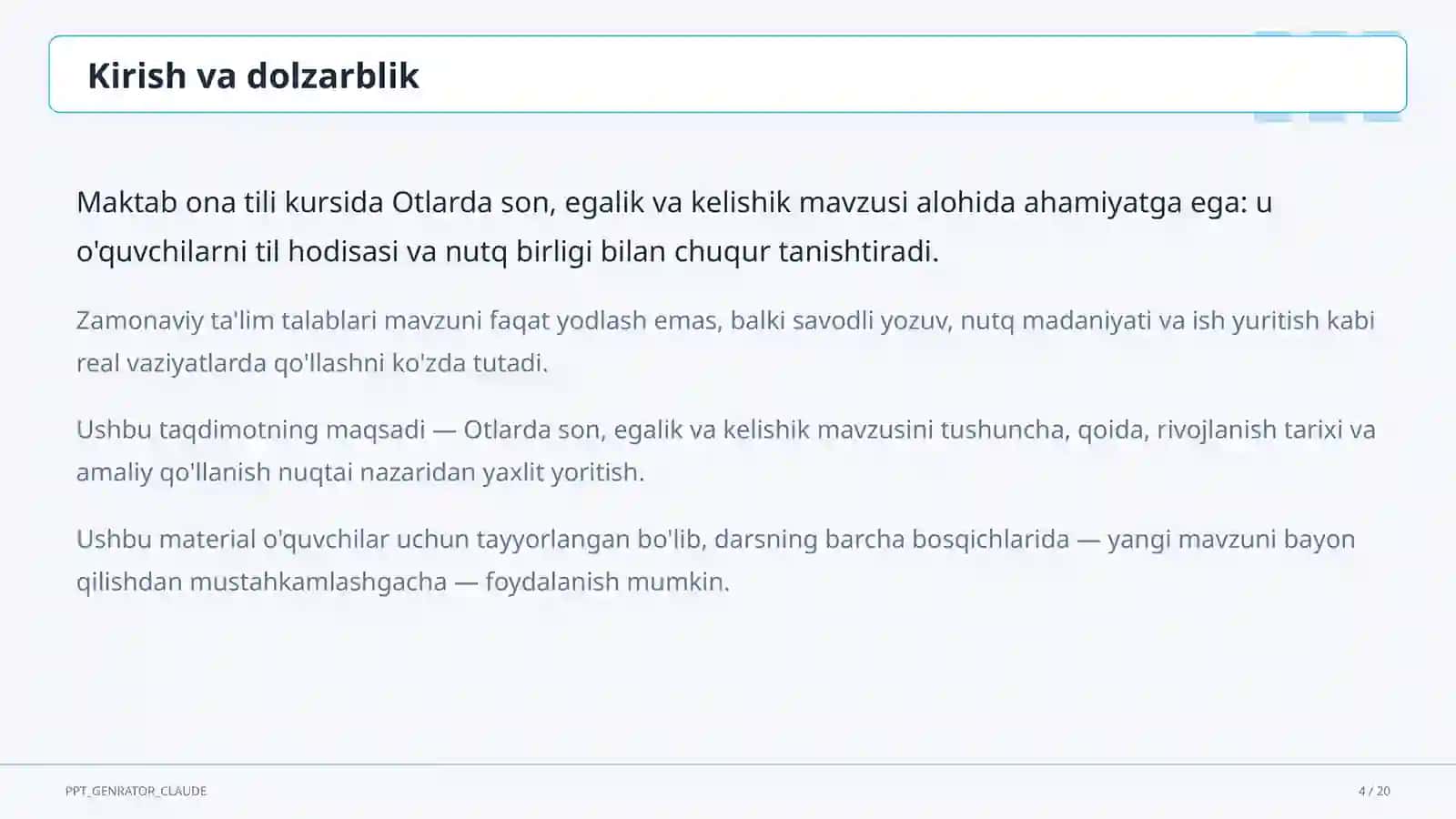Otlarda son, egalik va kelishik (6-sinf) 4
