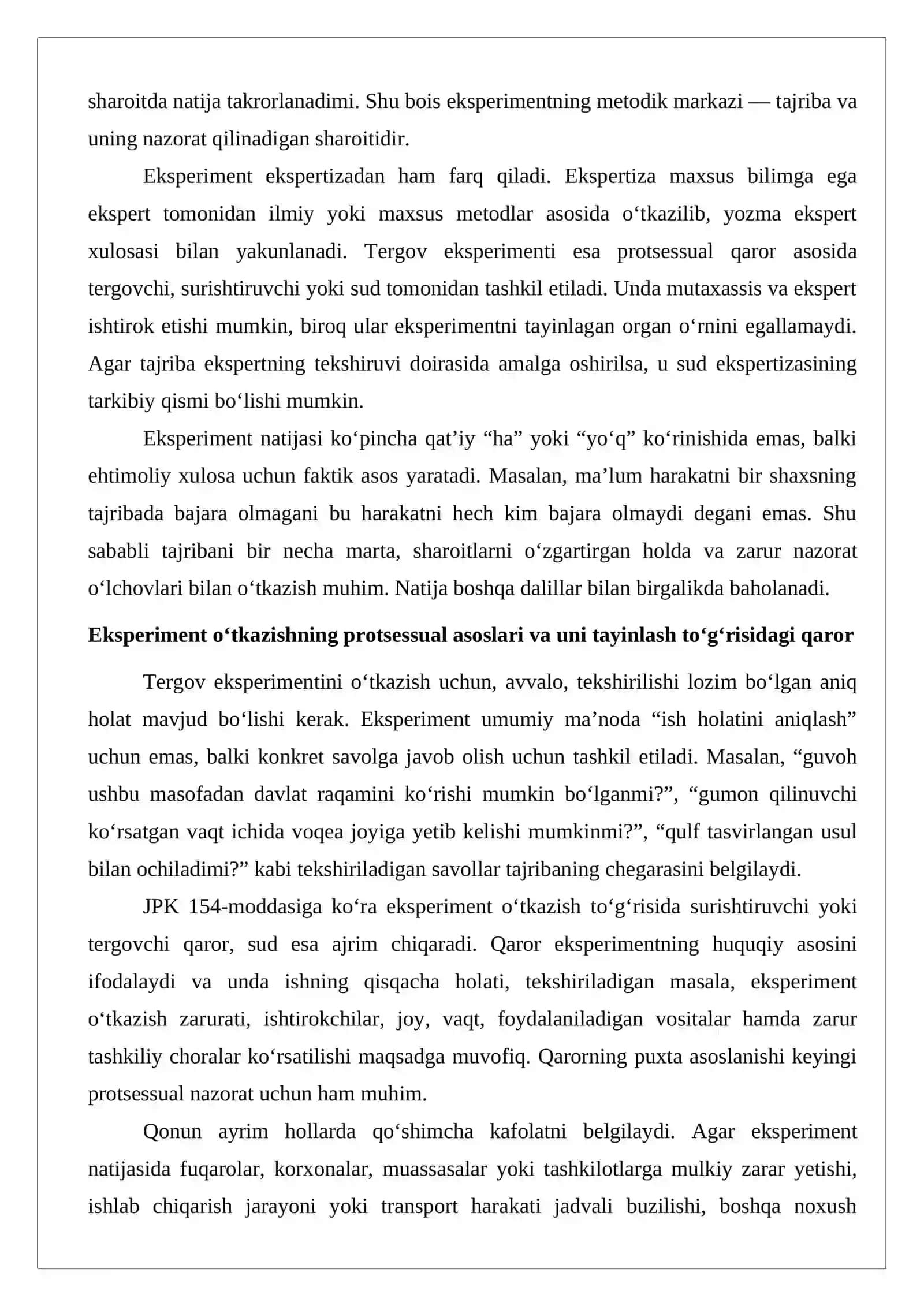 Tergov eksperimenti tergov harakatini. 4
