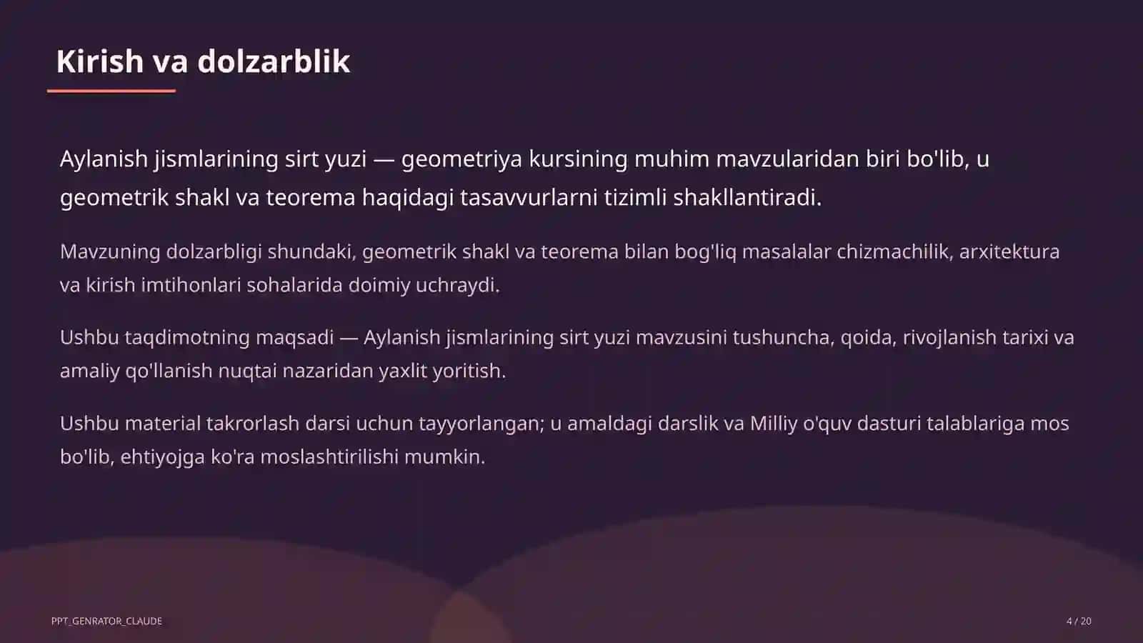 Aylanish jismlarining sirt yuzi (11-sinf) 4