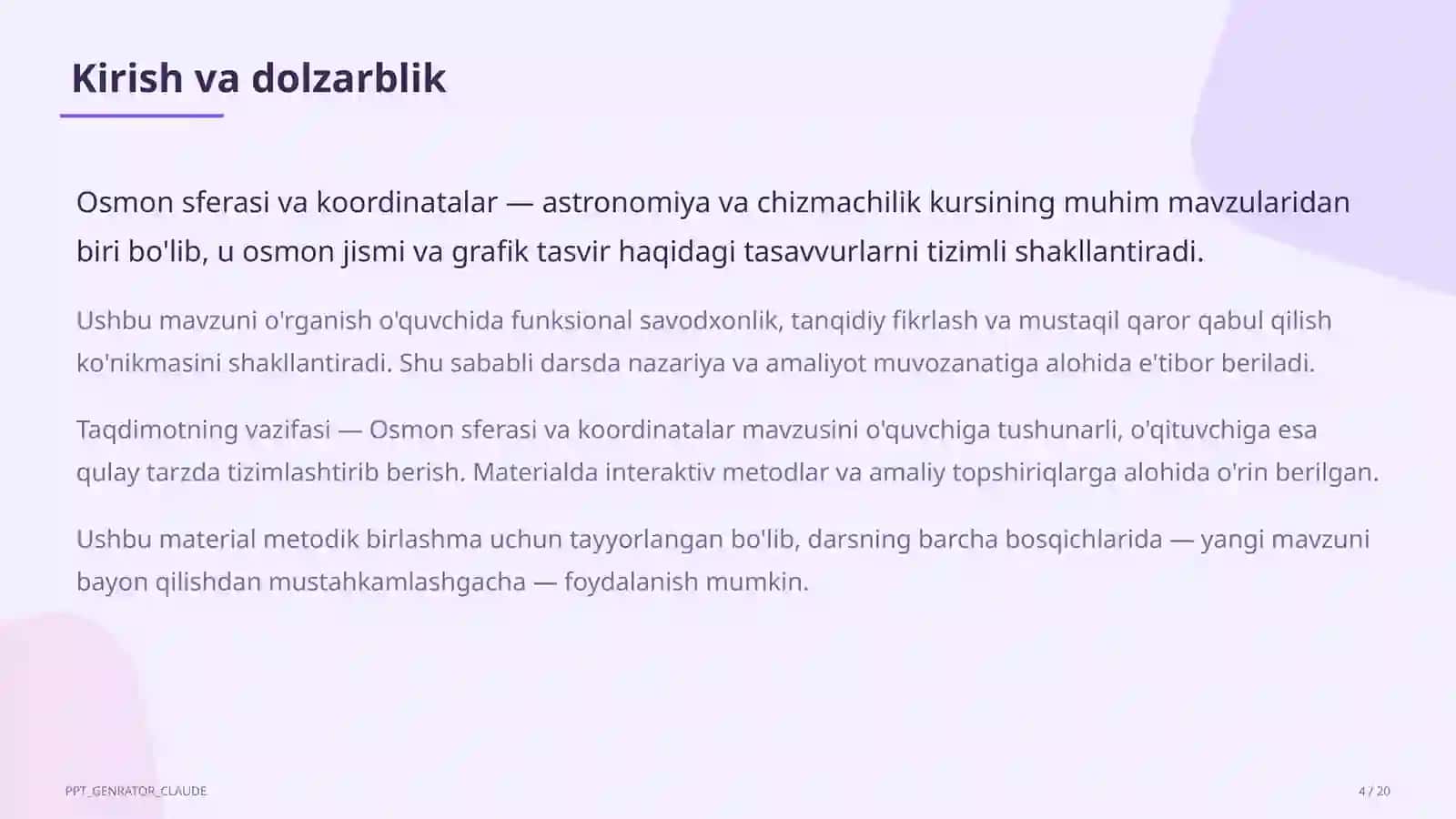 Osmon sferasi va koordinatalar (10-sinf) 4