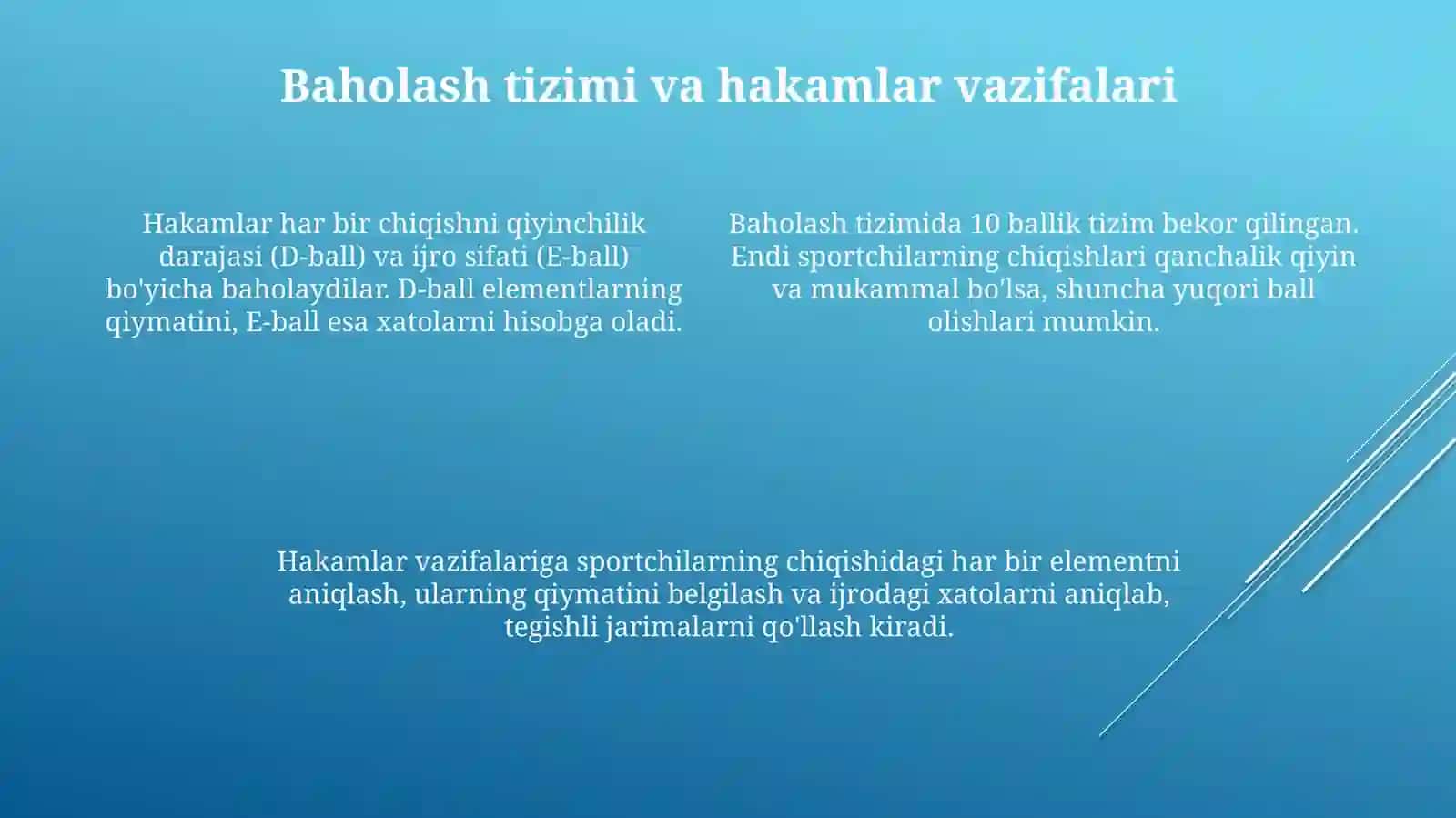 Gimnastika musobaqa nizomiga izoh bering 4
