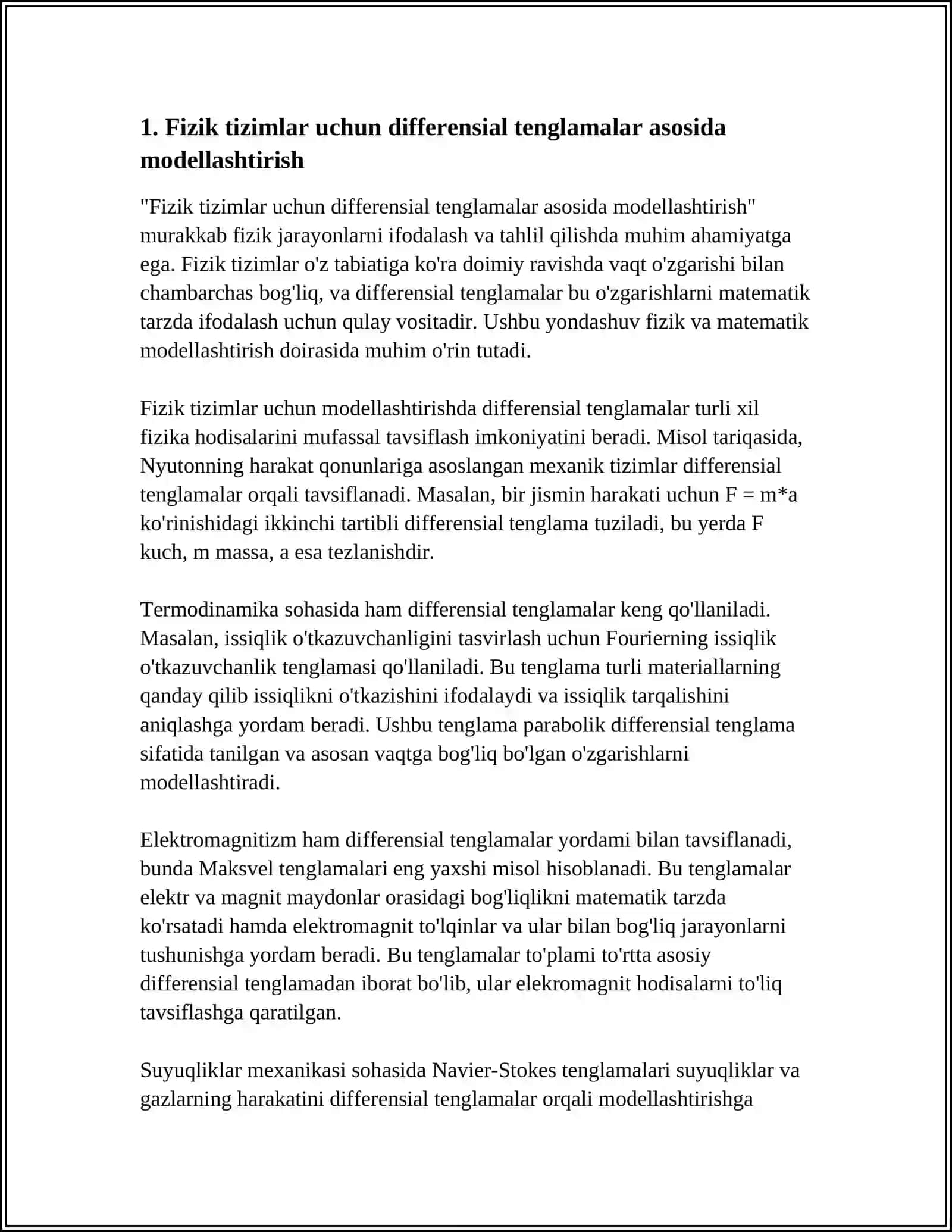 FIZIK VA MATEMATIK MODELLASHTIRISH, OLINGAN NATIJALAR ASOSIDA PROGNOZ QILISH 4