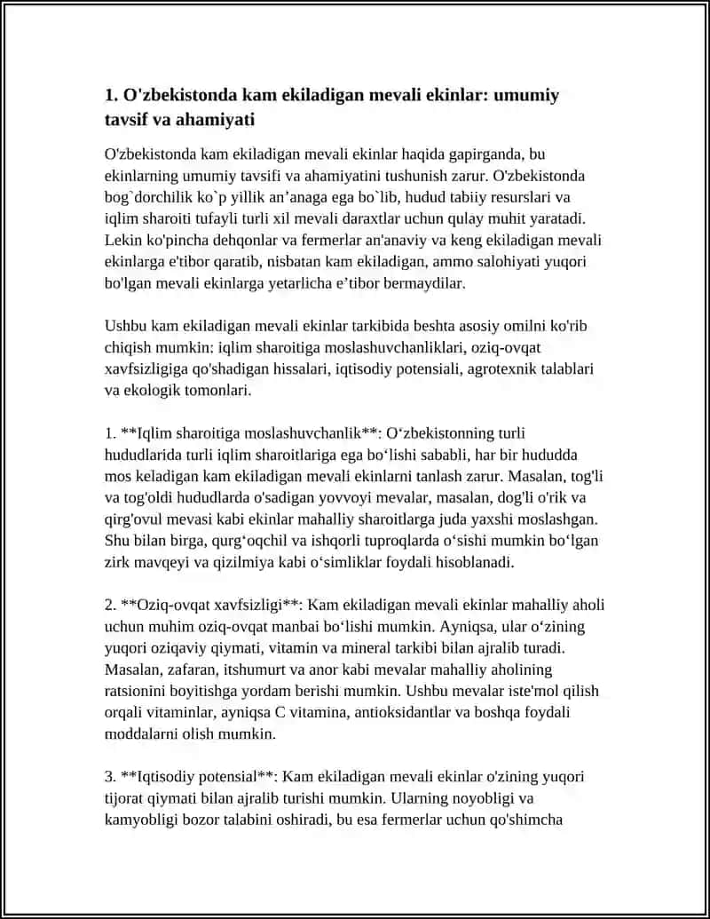 O'ZBEKISTONDA KAM EKILADIGAN MEVALI EKINLAR TA'RIFI 4