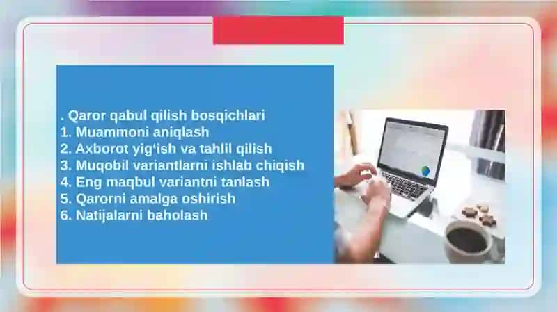 Tashkilot rahbarining boshqaruv qarorlarini qabul qilish muammosi 4