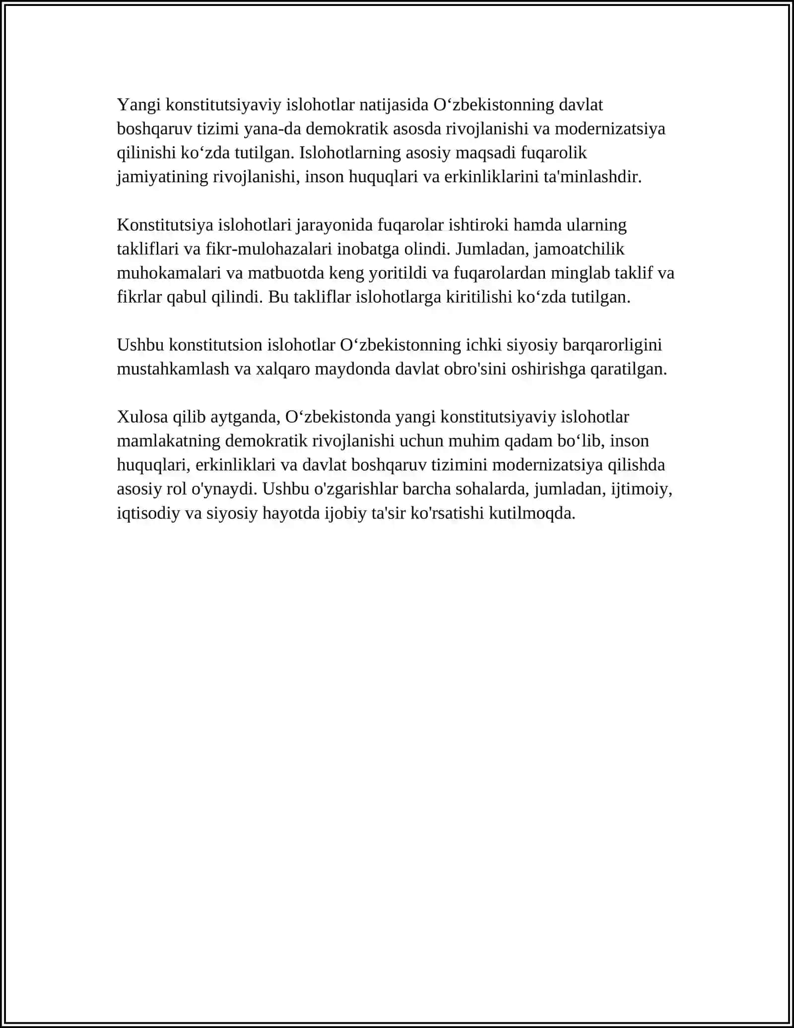 YANGI OʻZBEKISTONDA INSON HAQ HUQUQLARI VA ERKINLIKLARI KAFOLATINING YARATILISHI 4