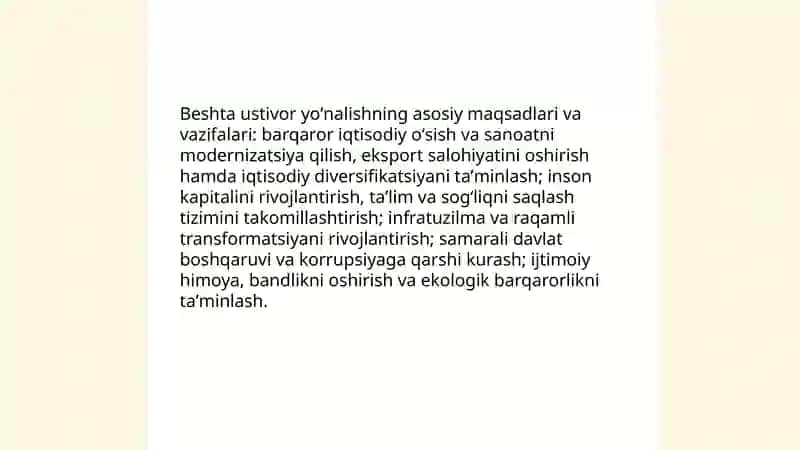 Beshta ustivor yoʻnalishi, Harakatlar strategiyasi 4