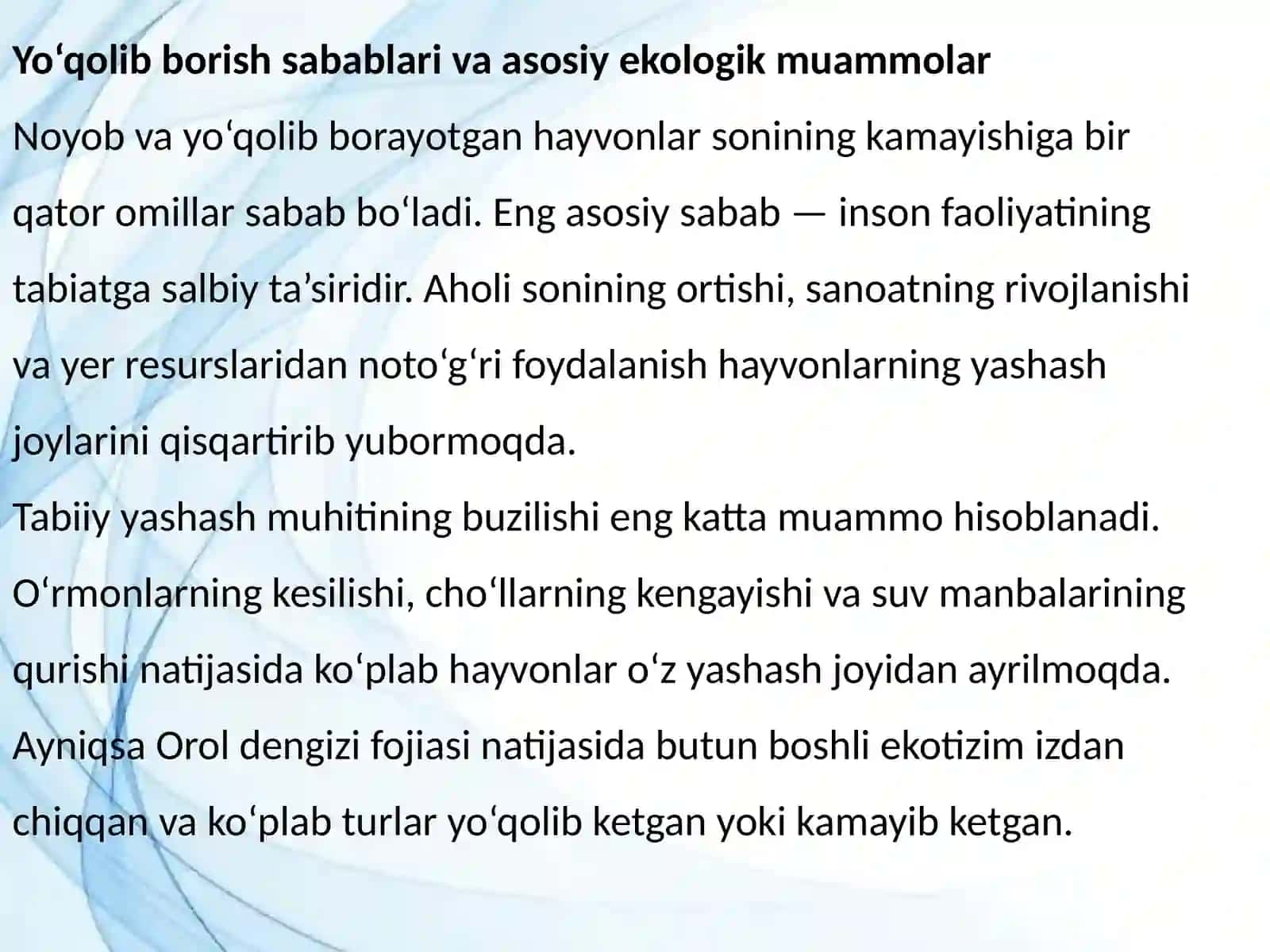 Noyob va yo‘qolib borayotgan hayvonlarni asrashga qaratilgan dastur va loyihalar 4