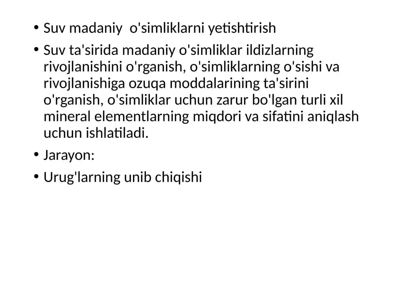 O'simliklarni suv kulturasida o'stirish va rivojlanish jarayoniga ta'sirini o'rganish 4