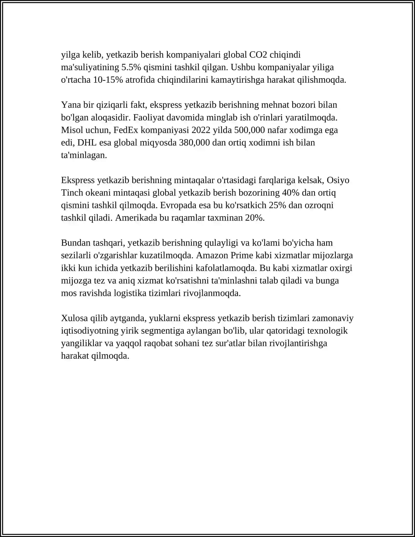 YUKLARNI VA POCHTANI EKSPRESS YETKAZISH SXEMALARINI ISHLAB CHIQISH (LOYIHA SIFATIDA) 4