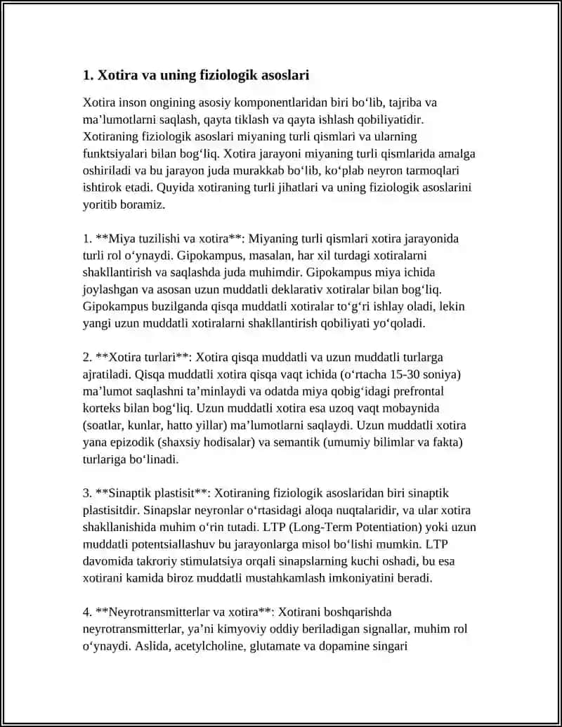 XOTIRA, XOTIRANING NERV FIZIOLOGIK ASOSLARI 4