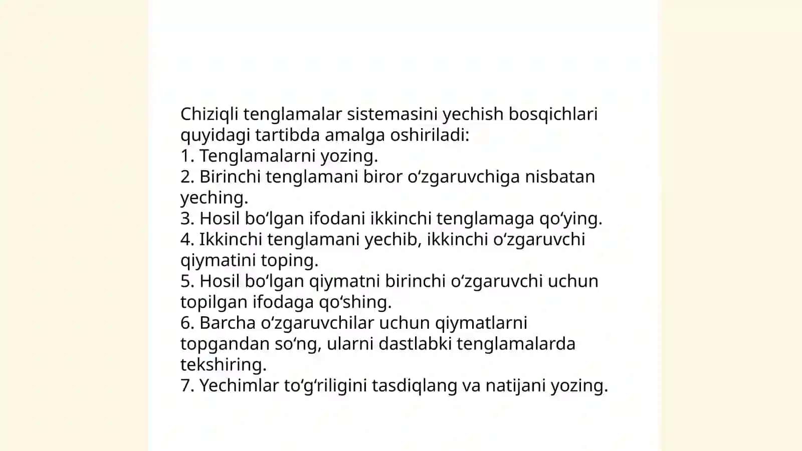 Gaus - Jordan usuli bilan chiziqli tenglamalar sistemasini yechish 4