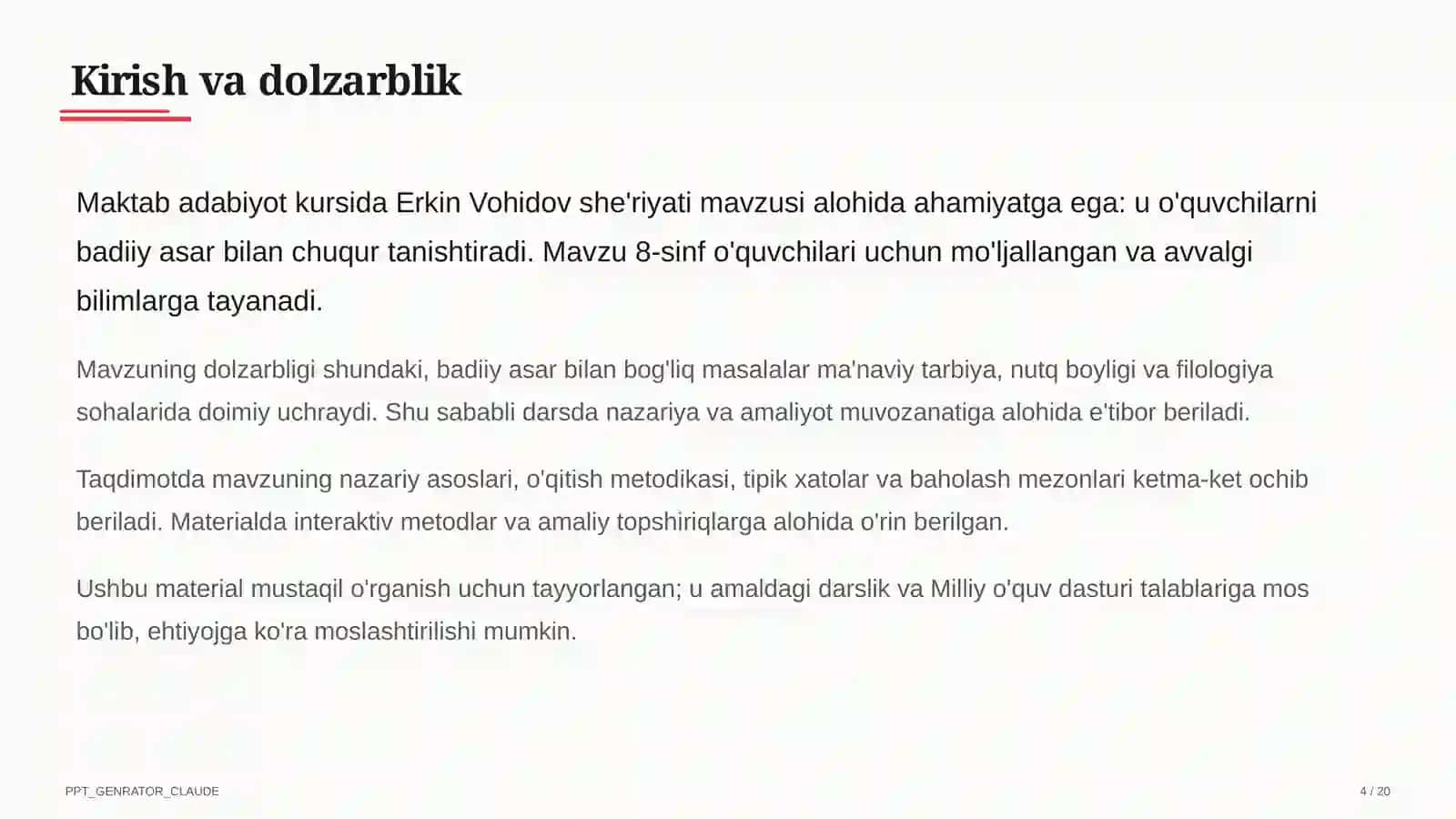Erkin Vohidov she'riyati (8-sinf) 4