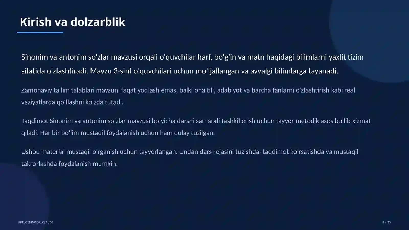 Sinonim va antonim so'zlar (3-sinf) 4