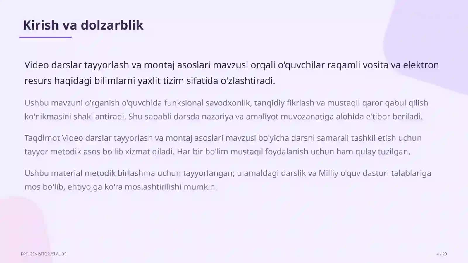 Video darslar tayyorlash va montaj asoslari 4