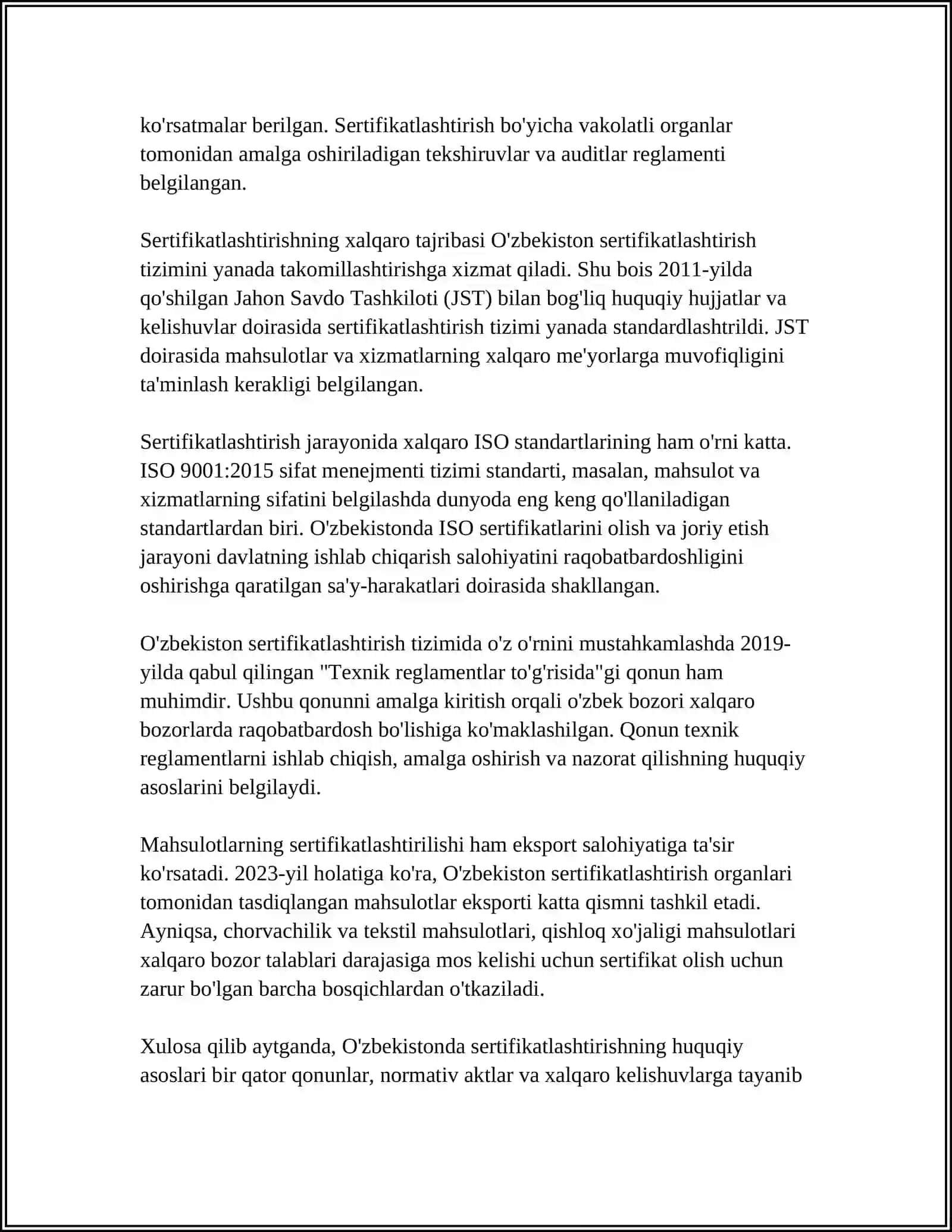 YO'L QURILISH MAHSULOTLARINI SERTIFIKATLASHTIRISH TAMOYILLARI VA ASOSIY MASALALARI 4