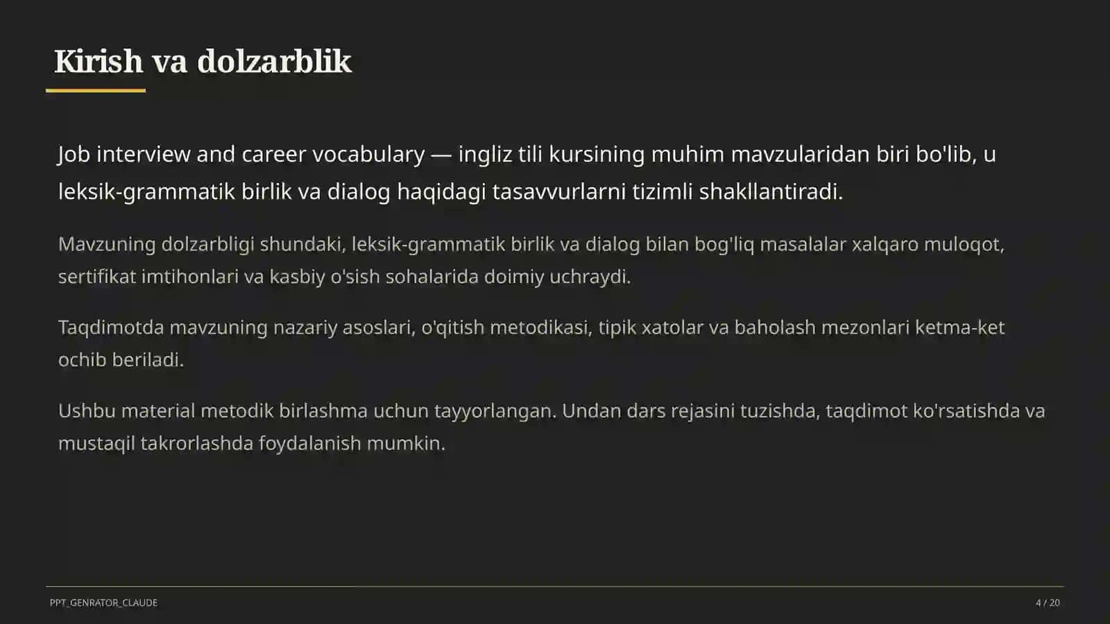 Job interview and career vocabulary (11-sinf) 4