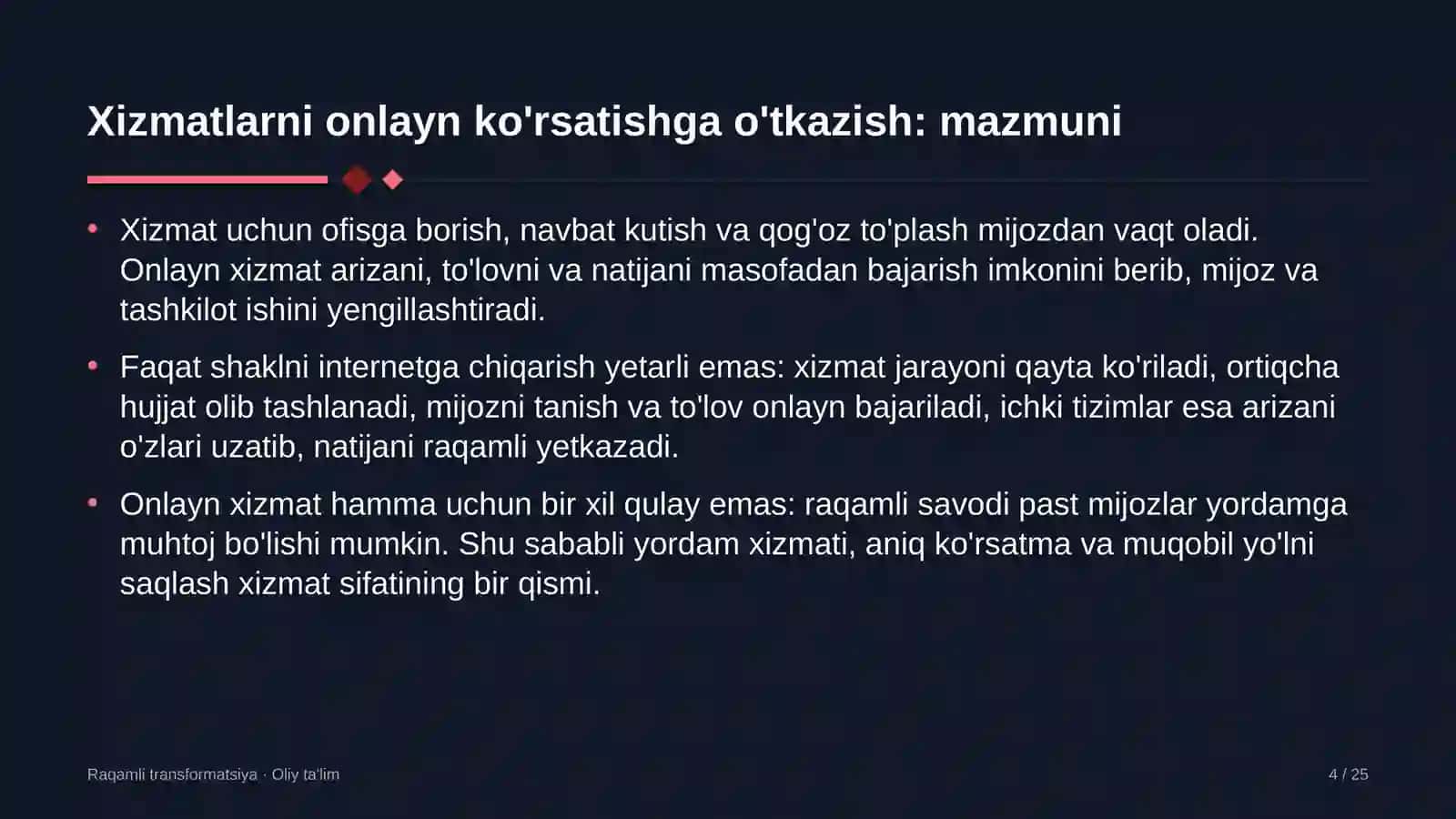 yo'l qurilishida xizmatlarni onlayn ko'rsatishga o'tkazish 6830 4