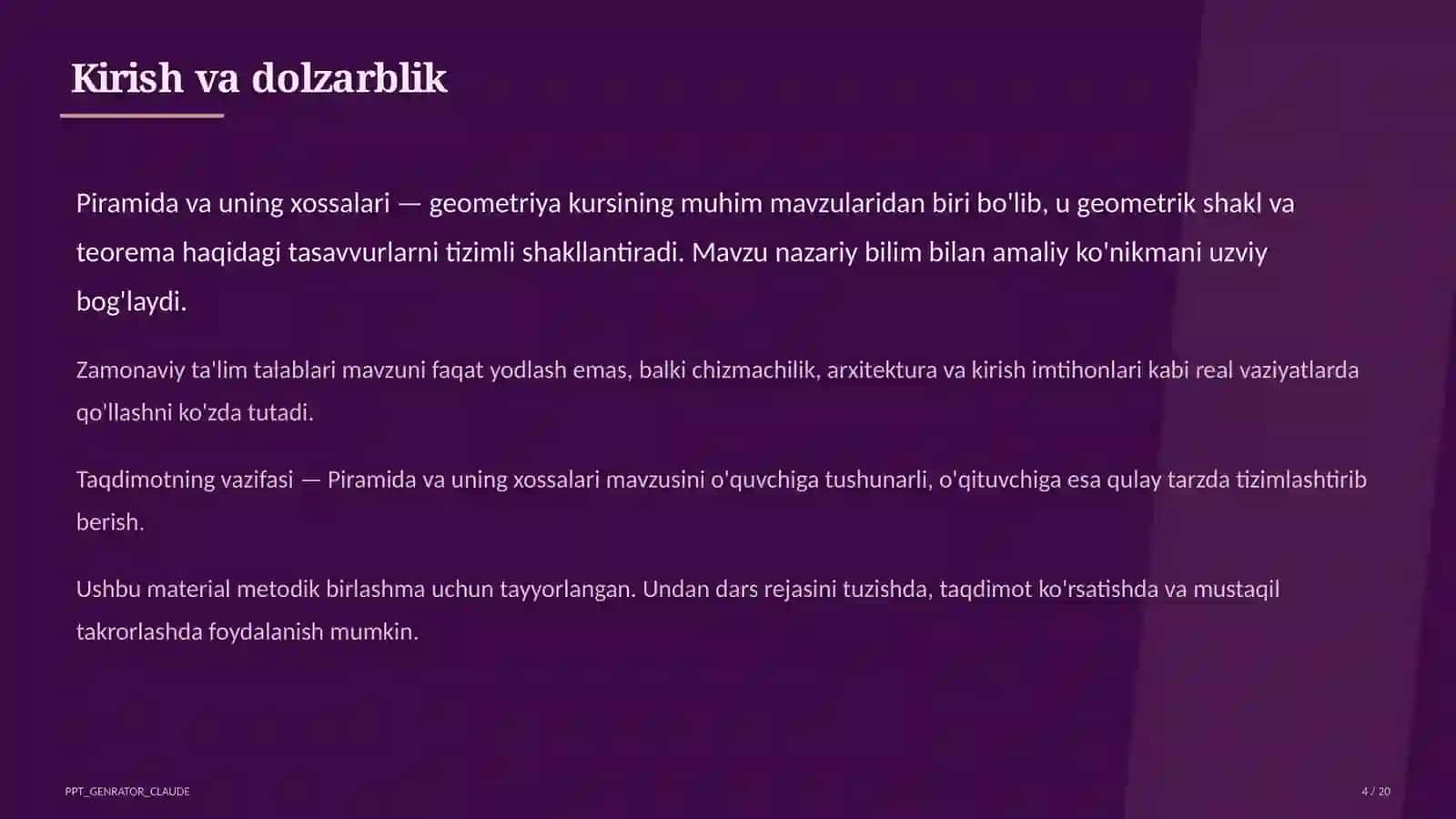 Piramida va uning xossalari (10-sinf) 4
