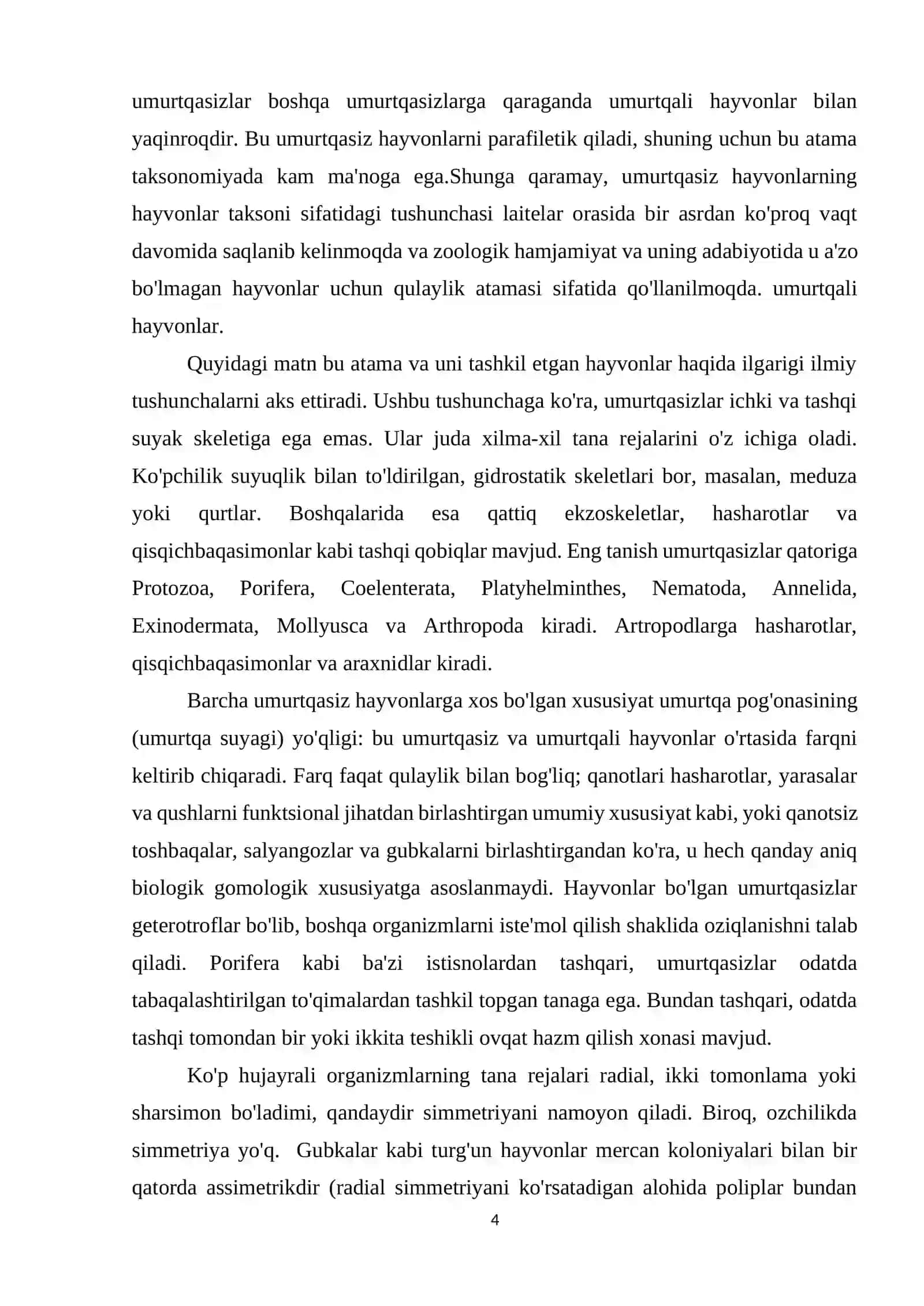 Umurtqasiz hayvonlar filogenetikasi 4
