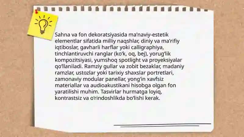 Ma'naviy-ma'rifiy tadbirni tashkil etish uchun auditoriyani jihozlash 4